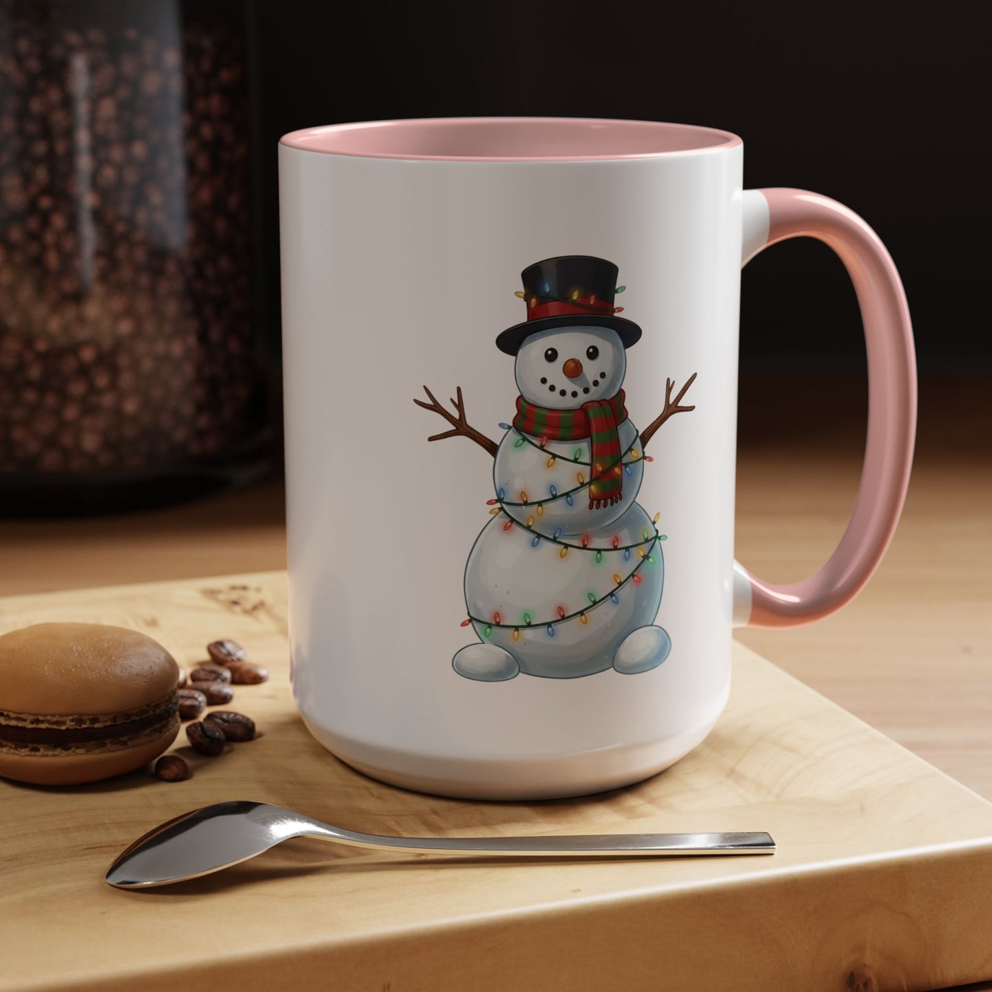 Snowman Christmas Mug, Snowman Wrapped in Lights Mug, Holiday Coffee Cup, Cute Winter Snowman Cup, Christmas Gift Mug, Xmas Cocoa Mug