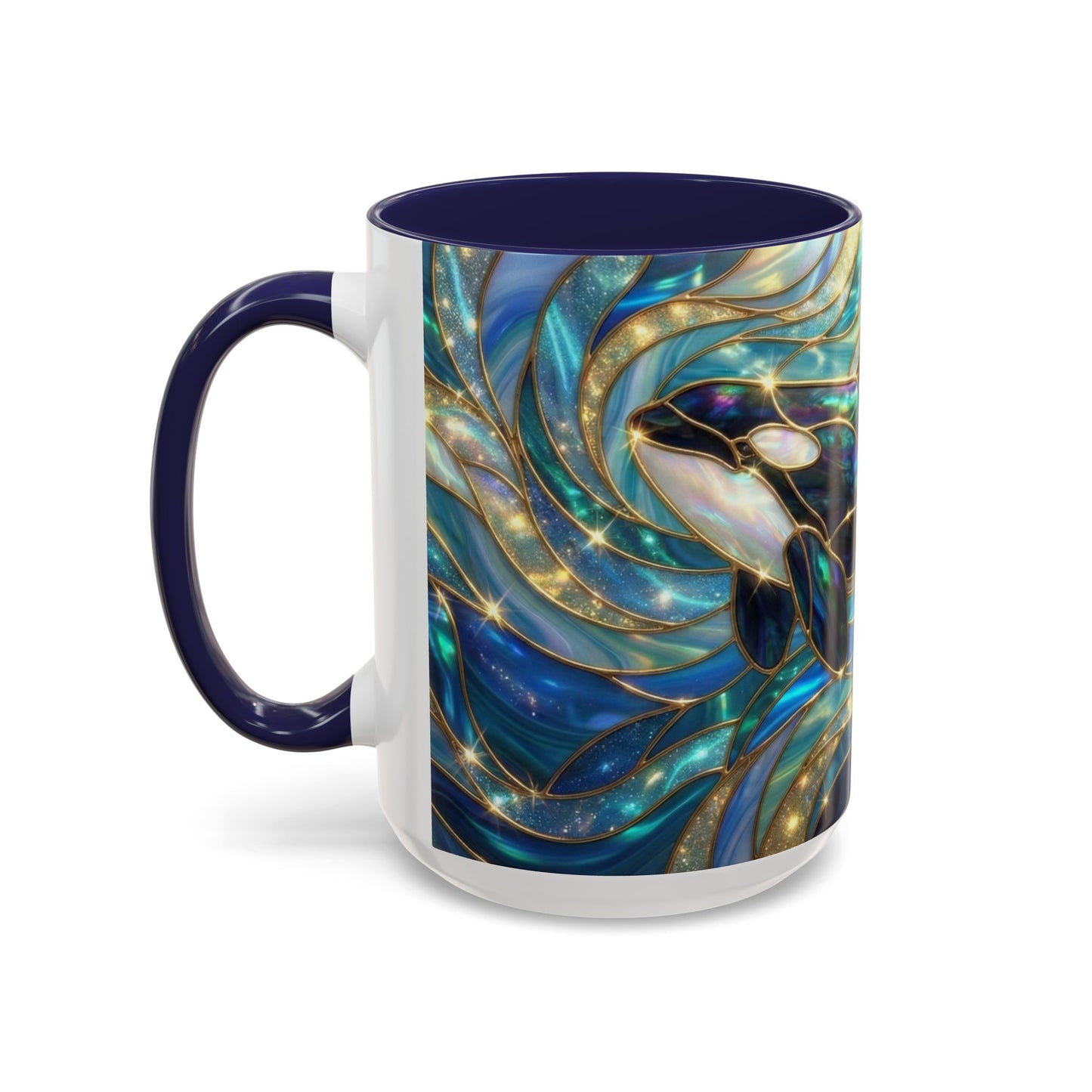 Orca Coffee Mug, Killer Whale Mug, Stained Glass Orca Art Mug, Ocean Animal Coffee Cup, Marine Life Gift, 11oz 15oz Ceramic Mug