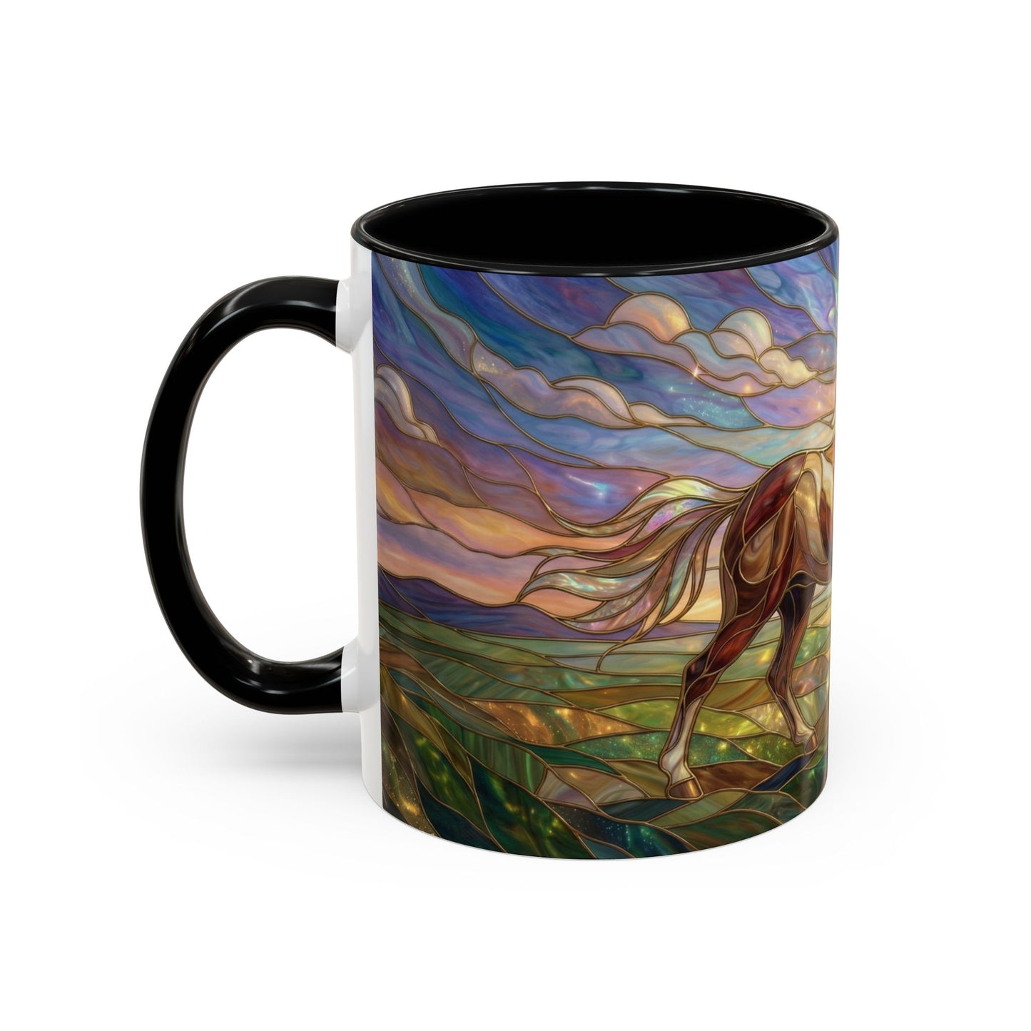 Stained Glass Horse Mug, Horse Coffee Mug, Running Horse Art Cup, Equestrian Gift Mug, Nature Art Mug, Horse Lover Gift