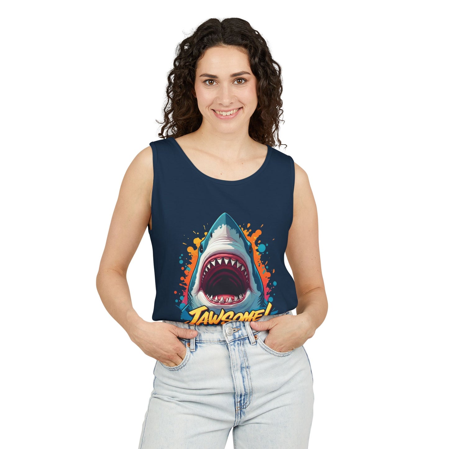 Jawsome Shark Graphic Tank Top | Funny Retro 90s-Style Shark Tee for Men and Women | Bold Ocean Print, Humor Gift, Summer Trending