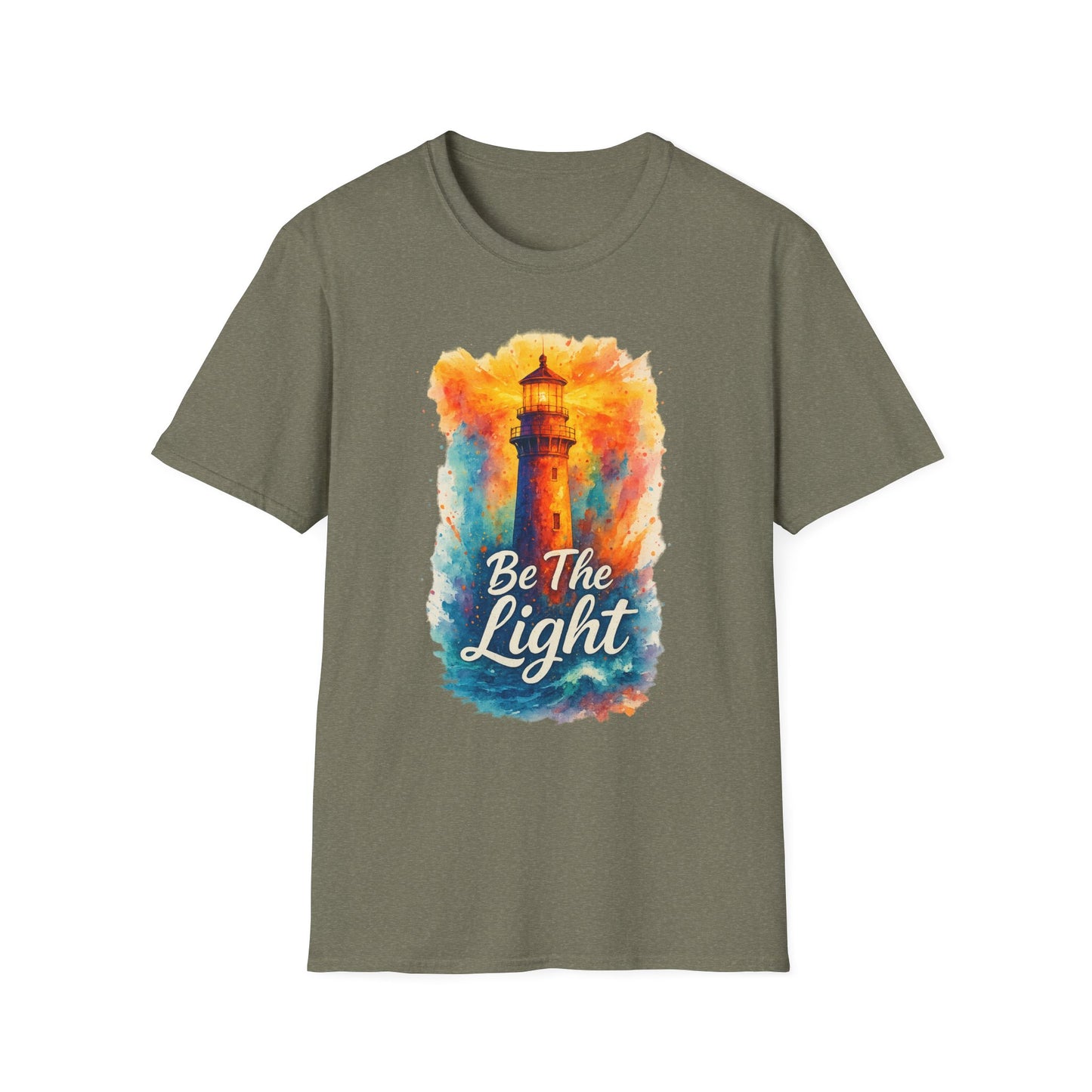 Be The Light Lighthouse T-Shirt | Inspirational Spiritual Tee | Coastal Nautical Gift for Her and Him | Unisex Softstyle Graphic Tee