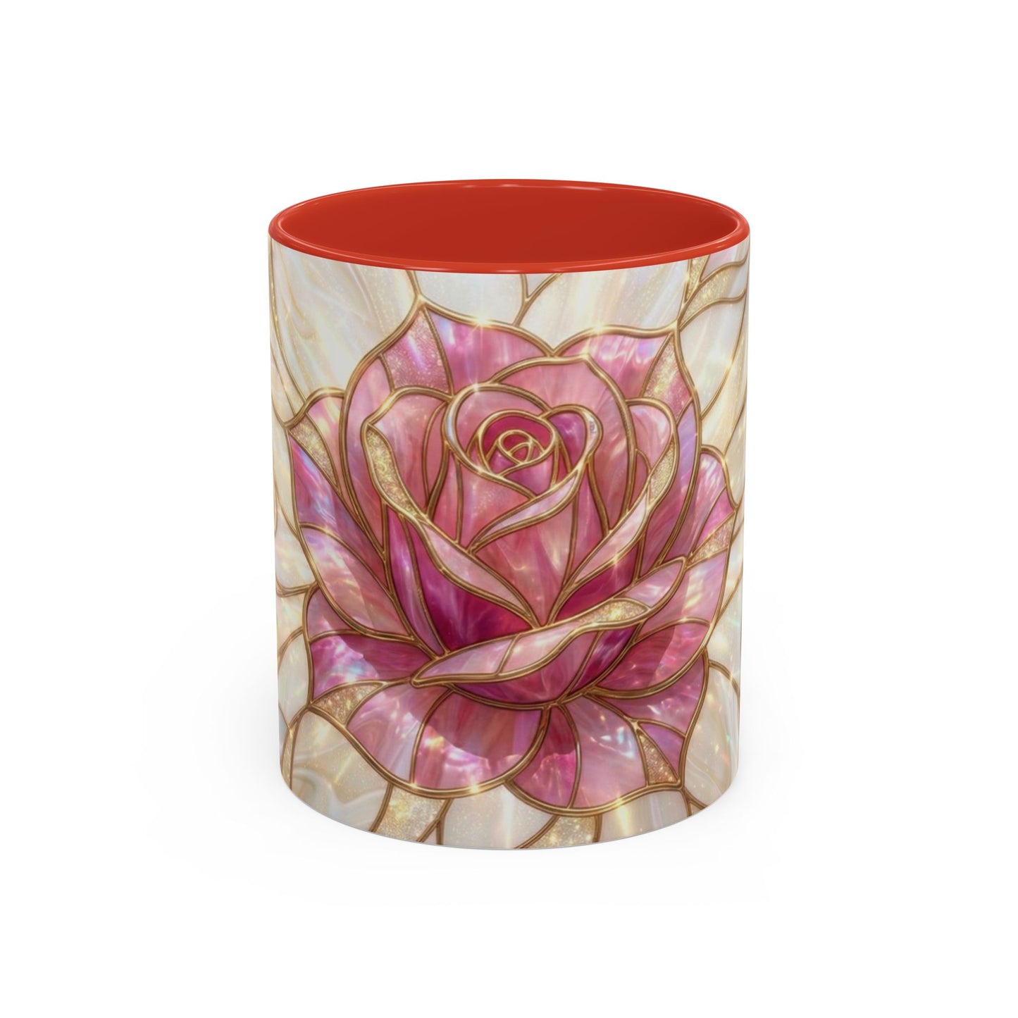 Pink Rose Stained Glass Mug, Gold Floral Coffee Cup, Romantic Flower Tea Cup, Gardener Gift For Mom, Botanical Art, Wife Birthday Gift