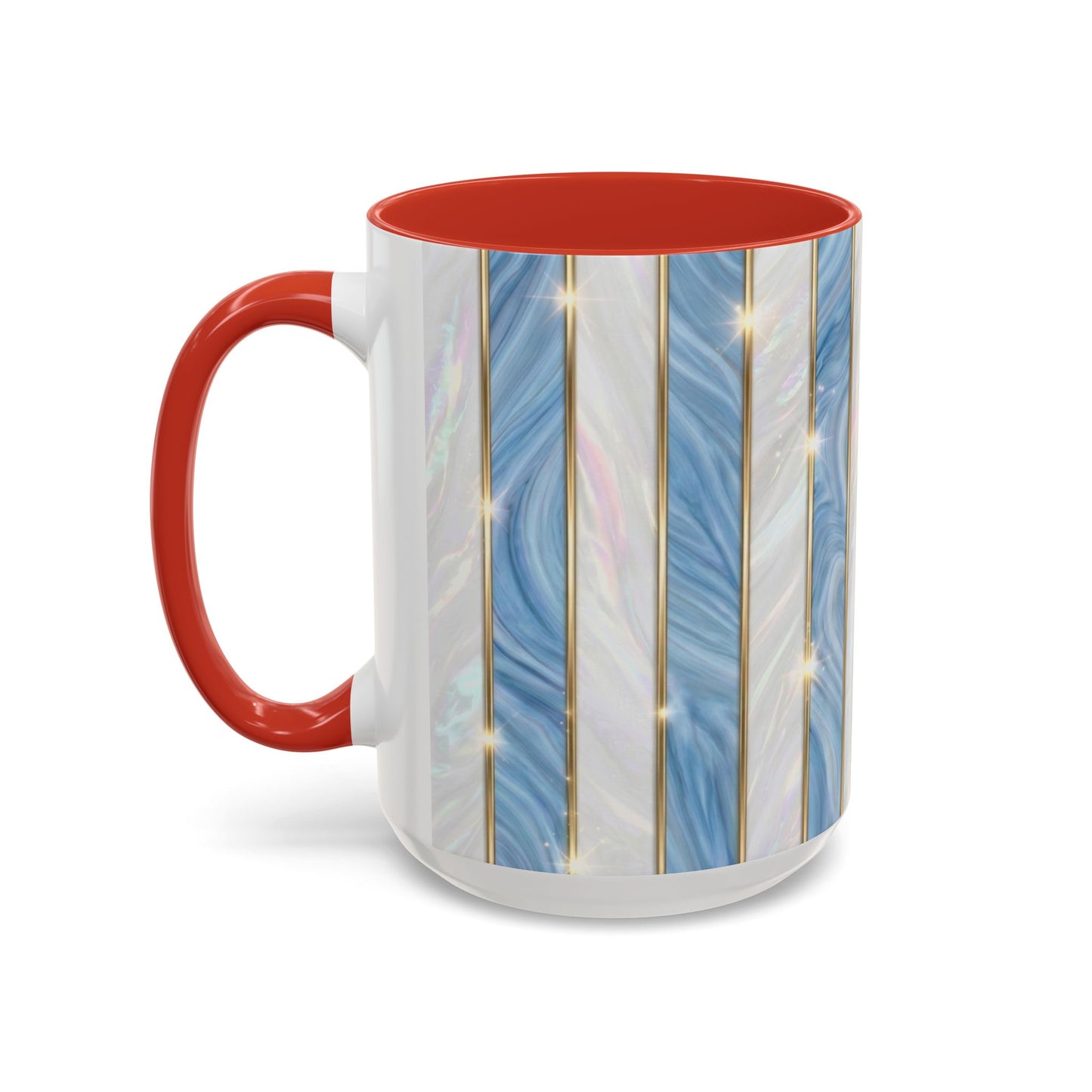Faux Stained Glass Mug, Blue Pearlescent Coffee Cup, Art Deco Stained Glass Decor, Elegant Gold Stripe Teacup, Unique Art Gift For Her