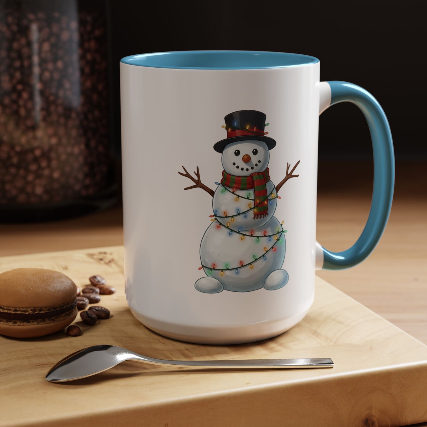 Snowman Christmas Mug, Snowman Wrapped in Lights Mug, Holiday Coffee Cup, Cute Winter Snowman Cup, Christmas Gift Mug, Xmas Cocoa Mug