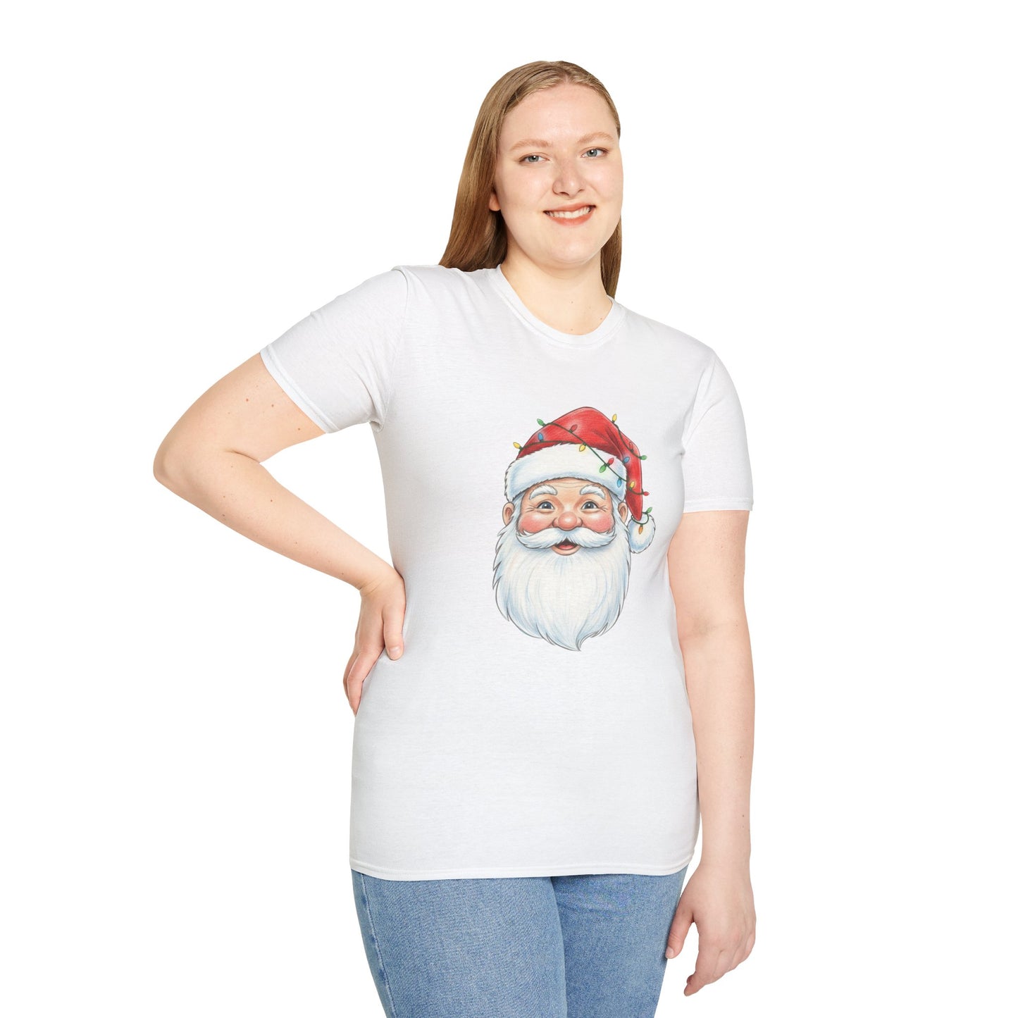 Santa Face Christmas Shirt, Vintage Santa T-Shirt, Santa With Christmas Lights Tee, Cute Christmas Graphic Tee, Holiday Santa Claus Shirt