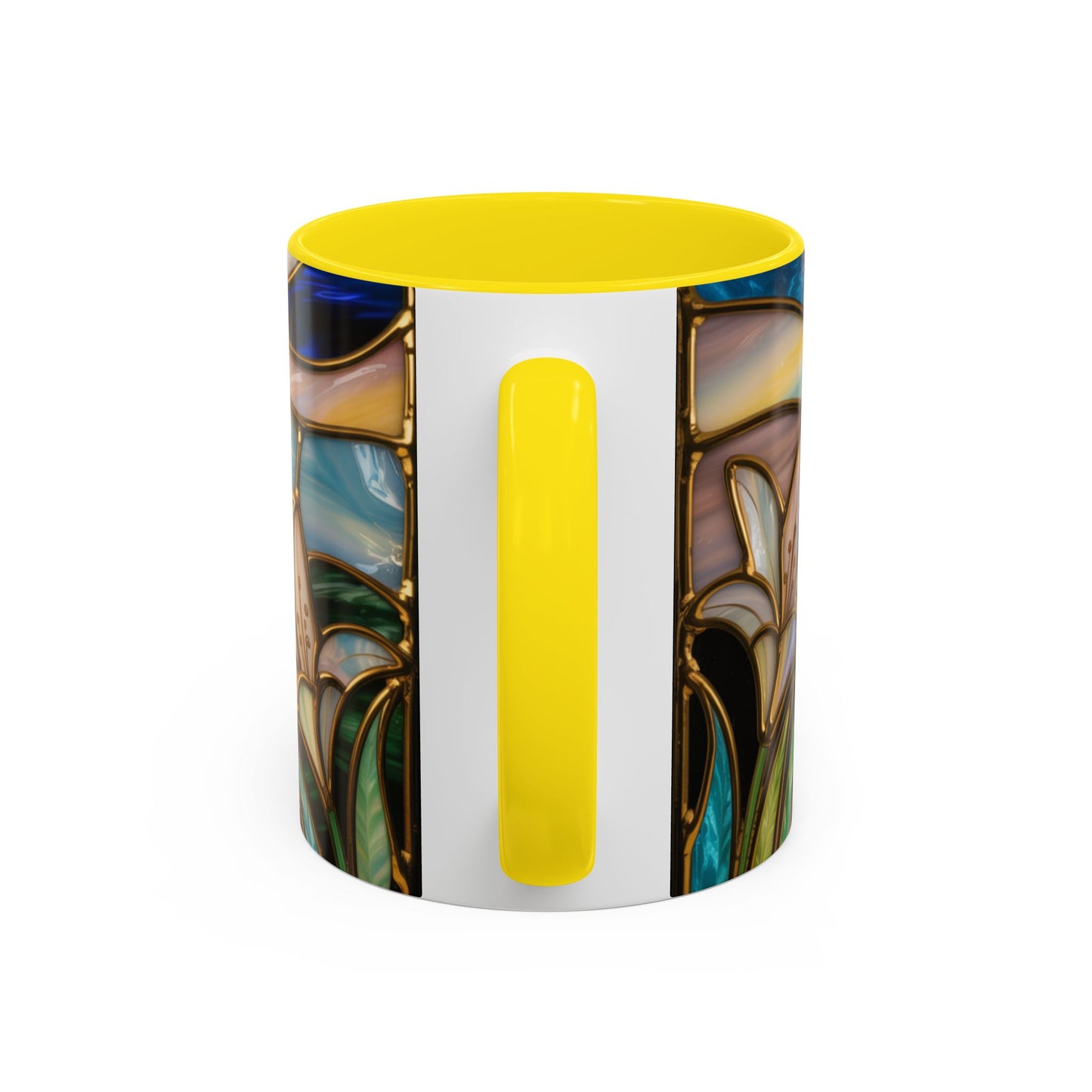 Stained Glass Cross Mug, Christian Sunrise Coffee Cup, Religious Floral Art Mug, Inspirational Faith Gift For Women, Colorful Stained Glass Design
