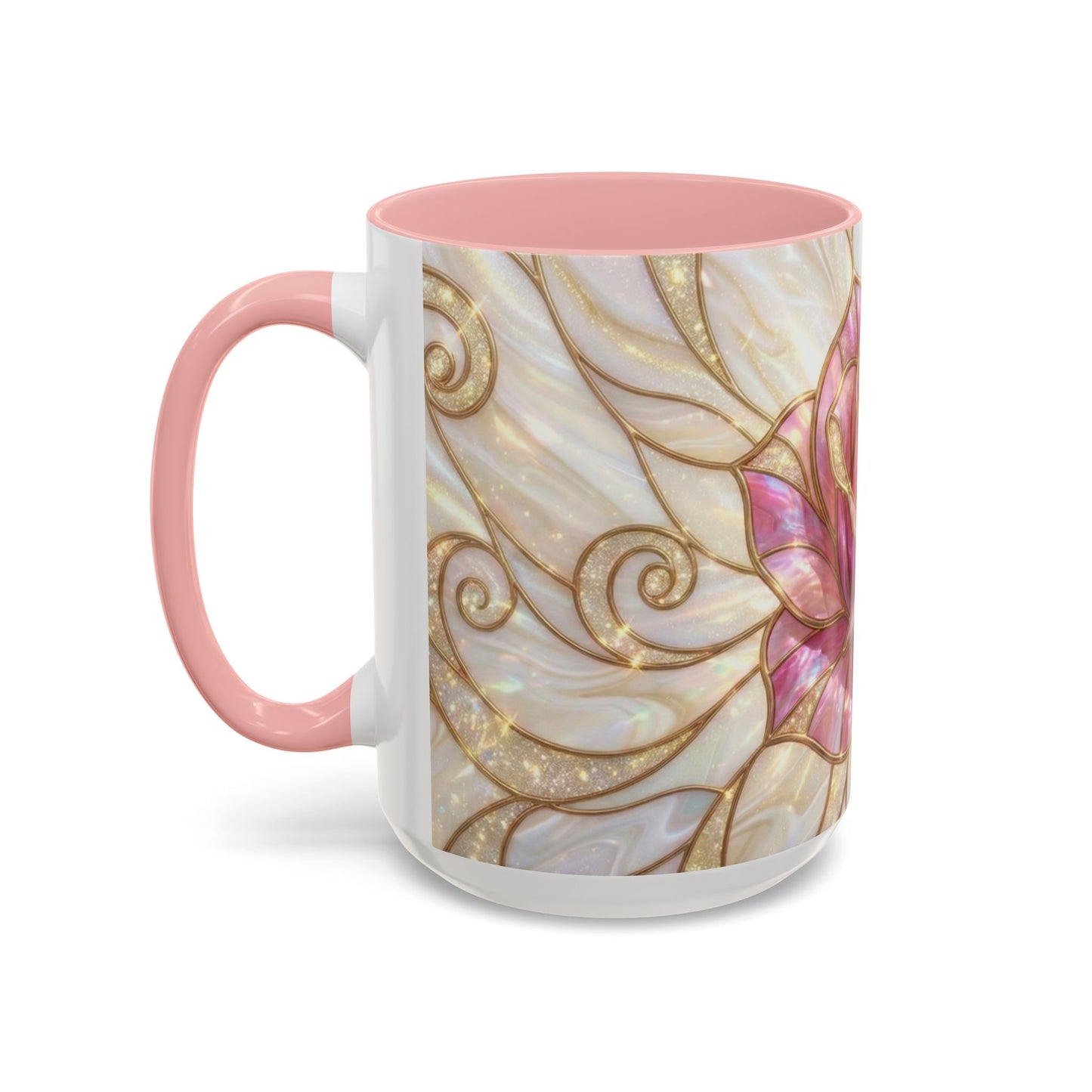 Pink Rose Stained Glass Mug, Gold Floral Coffee Cup, Romantic Flower Tea Cup, Gardener Gift For Mom, Botanical Art, Wife Birthday Gift