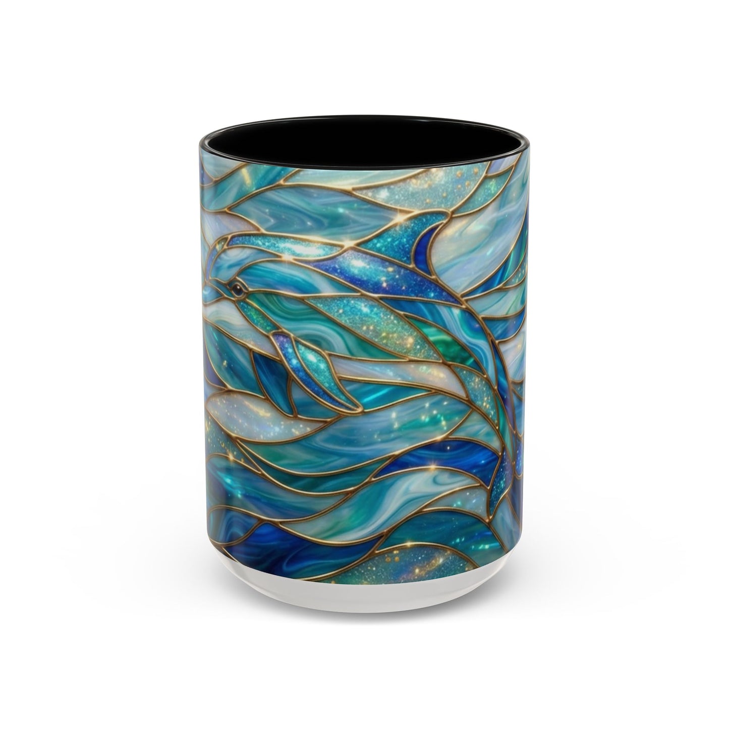 Stained Glass Dolphin Mug, Dolphin Coffee Cup, Ocean Art Mug, Sea Life Gift, Nautical Decor Mug, Coastal Dolphin Lover Gift