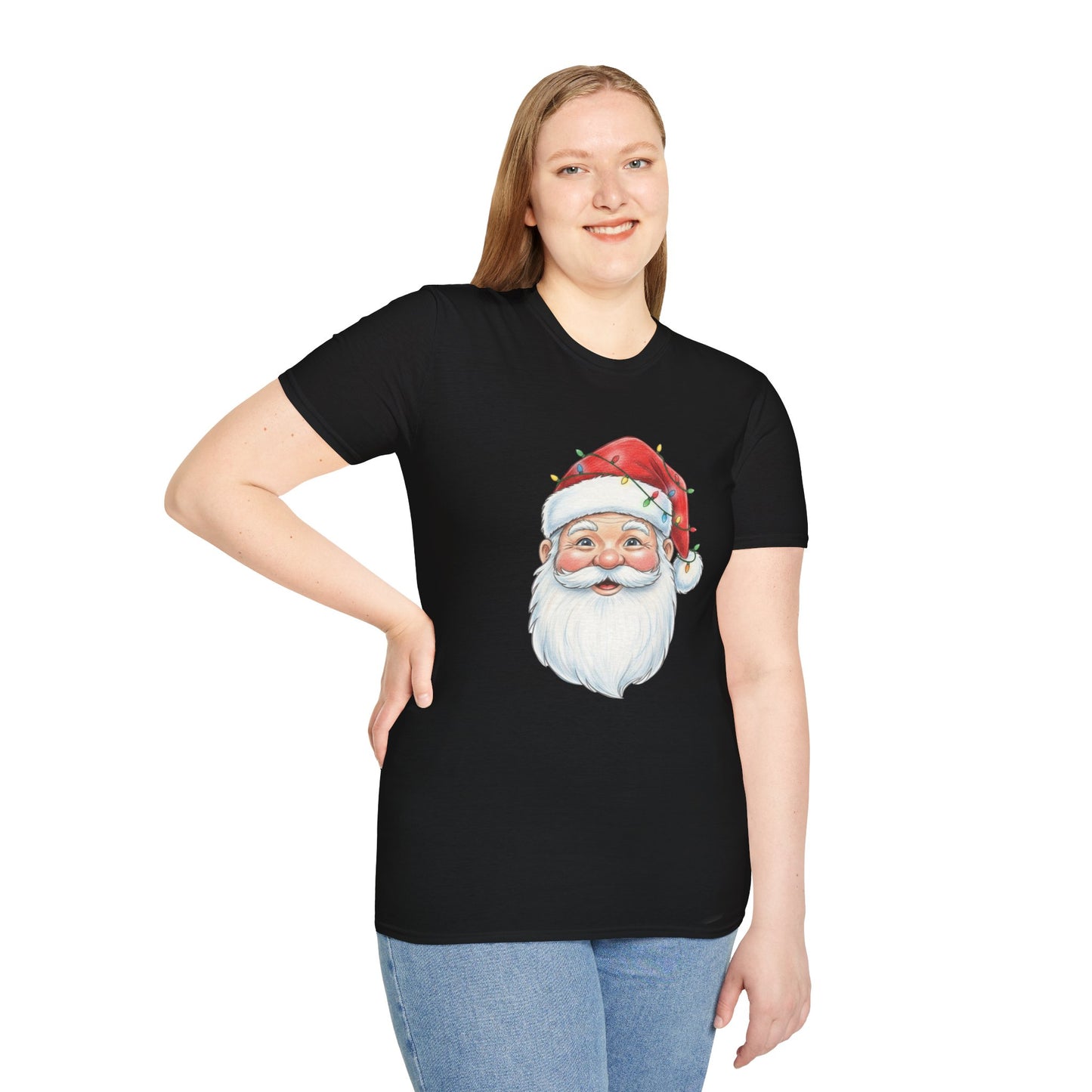 Santa Face Christmas Shirt, Vintage Santa T-Shirt, Santa With Christmas Lights Tee, Cute Christmas Graphic Tee, Holiday Santa Claus Shirt