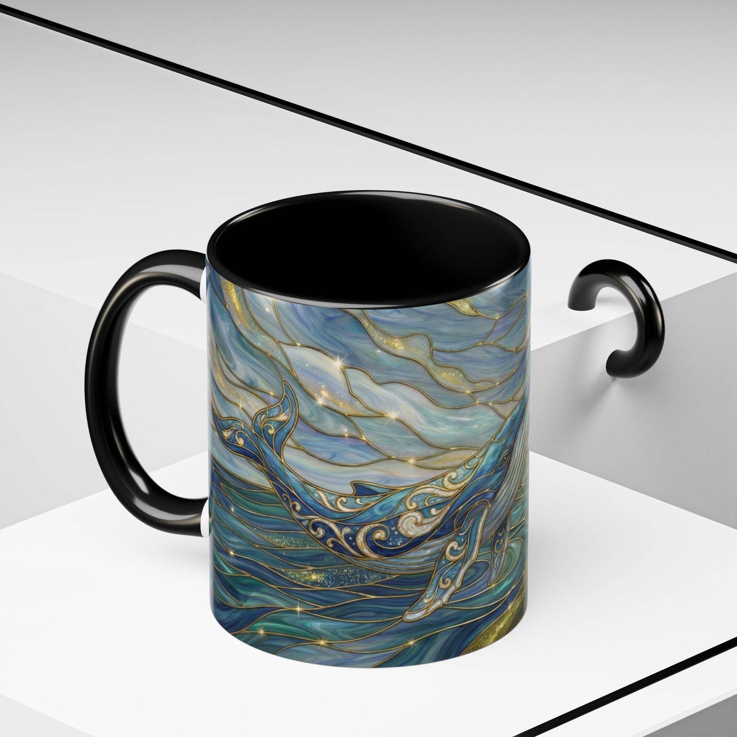 Whimsical Whale & Giraffe Accent Coffee Mug — Artistic Ocean-Sky Illustration (11/15oz)
