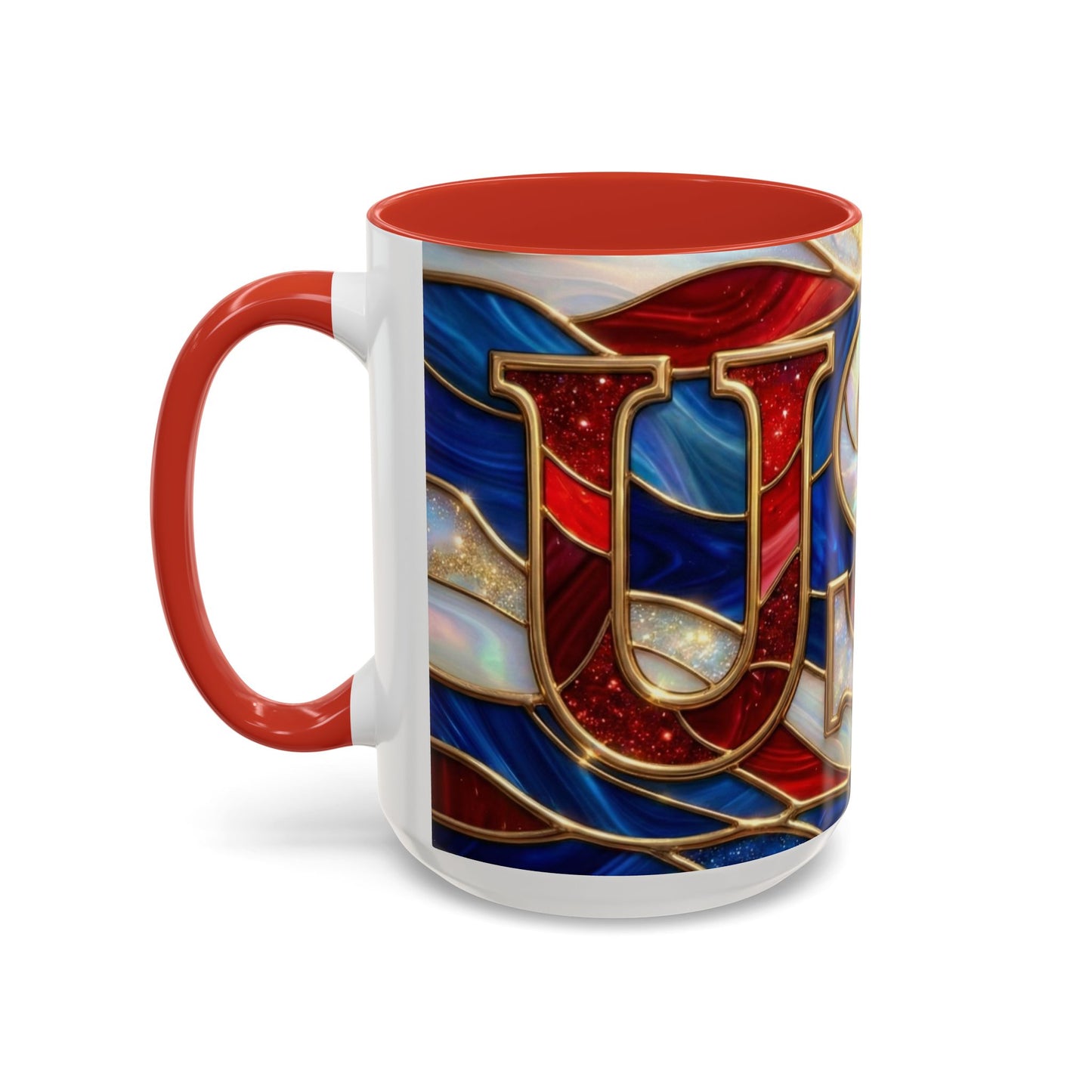 USA Patriotic Coffee Mug, Stained Glass USA Mug, Red White Blue Ceramic Mug, American Flag Style Mug, 11oz 15oz Mug