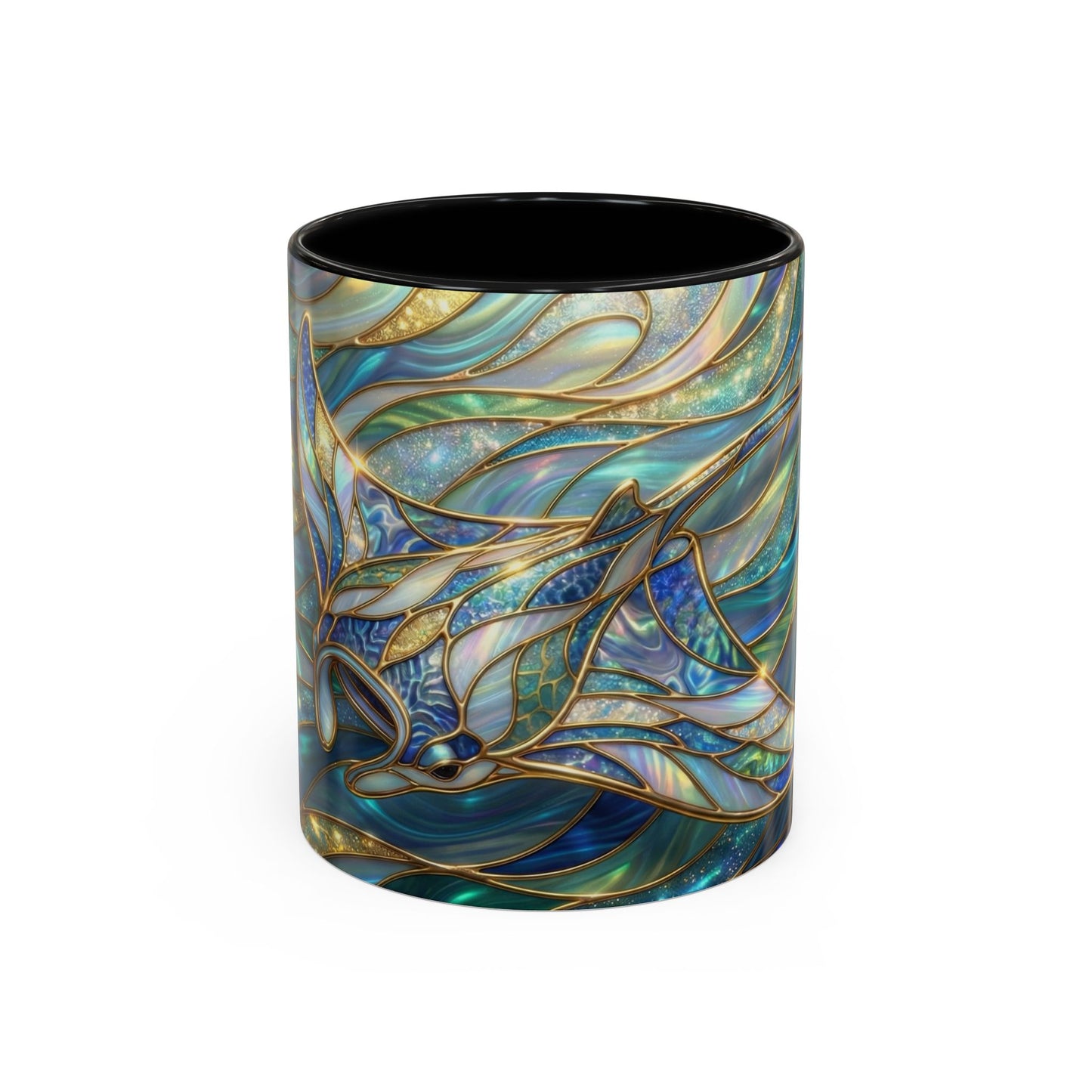 Stained Glass Manta Ray Mug, Ocean Coffee Cup, Manta Ray Art Mug, Nautical Gift, Coastal Decor Mug, Marine Life Coffee Cup