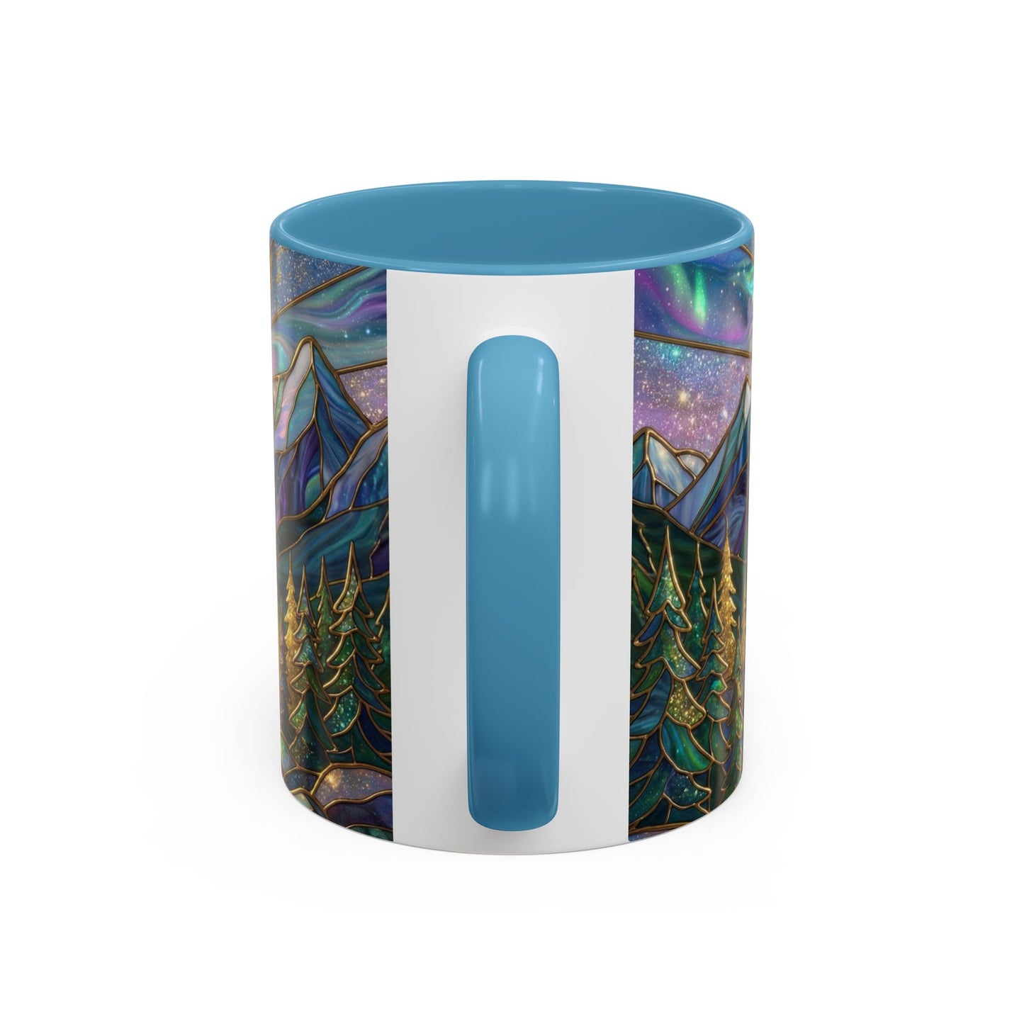 Stained Glass Mountain Mug, Mountain Landscape Coffee Cup, Galaxy Sky Nature Ceramic Mug, Sunrise River Forest Art, 11oz 15oz Gift