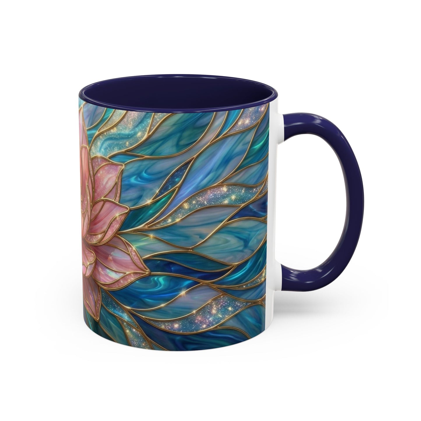 Pink Lotus Flower Mug, Stained Glass Style Coffee Cup, Spiritual Zen Gift For Women, Yoga Lover Tea Mug, Meditation Boho Floral Drinkware