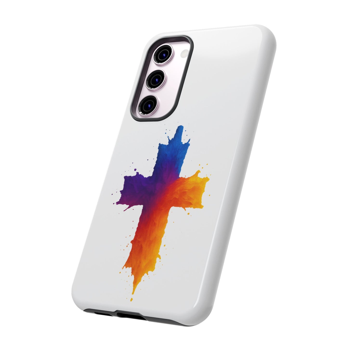 Christian Cross Phone Case – Vibrant Watercolor Design, Faith-Based Gift, Bible Verse Inspired Cell Cover