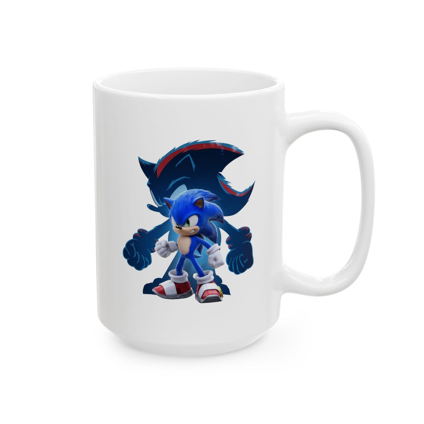 Blue Speed Hero Mug – Epic Gaming Hedgehog Coffee Cup with Dark Rival Silhouette – Video Game Inspired Gift for Fans & Collectors