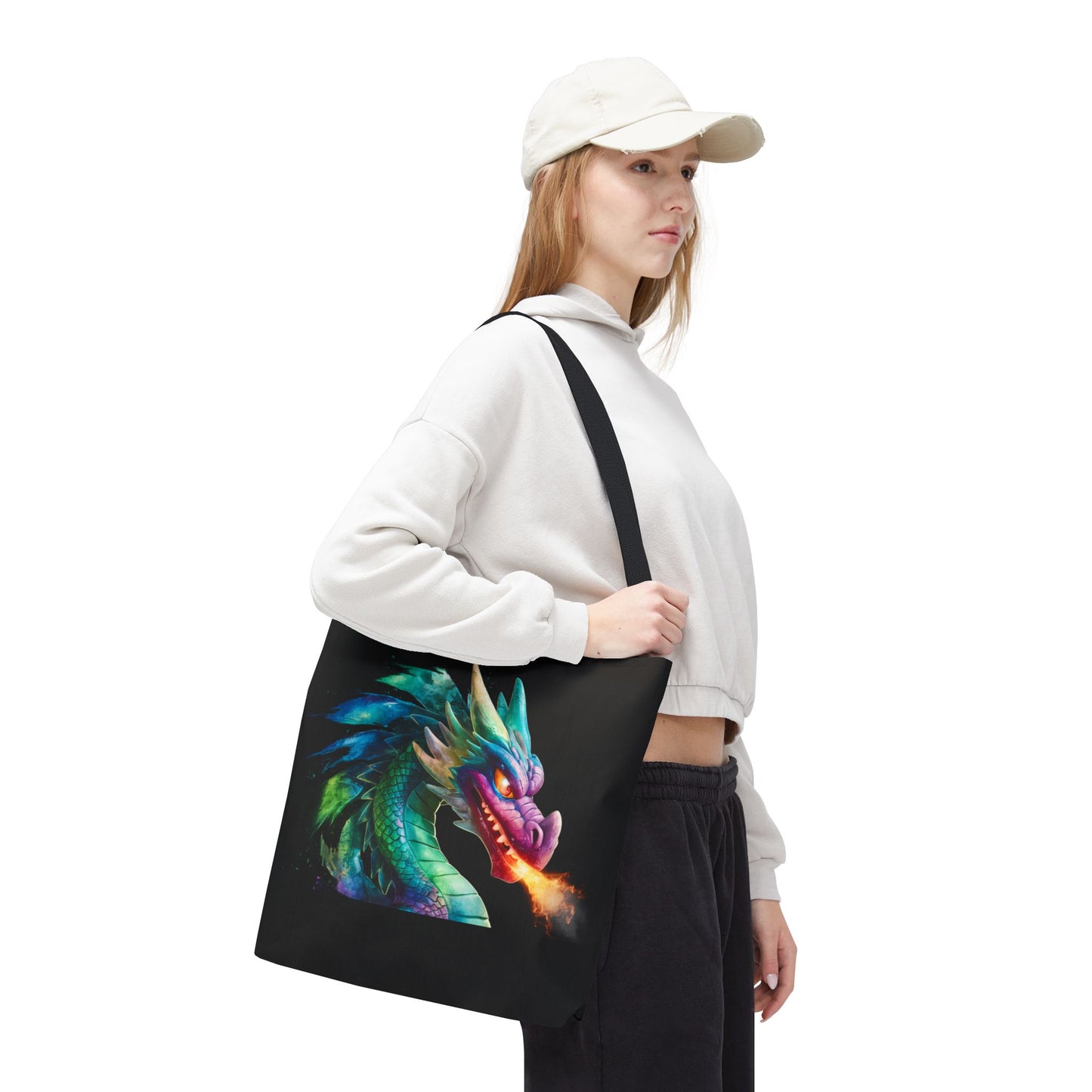 Double-Sided Fierce Dragon Canvas Tote - Colorful Fire-Breathing Fantasy, Eco Reusable Bag, Gift for Dragon Lover