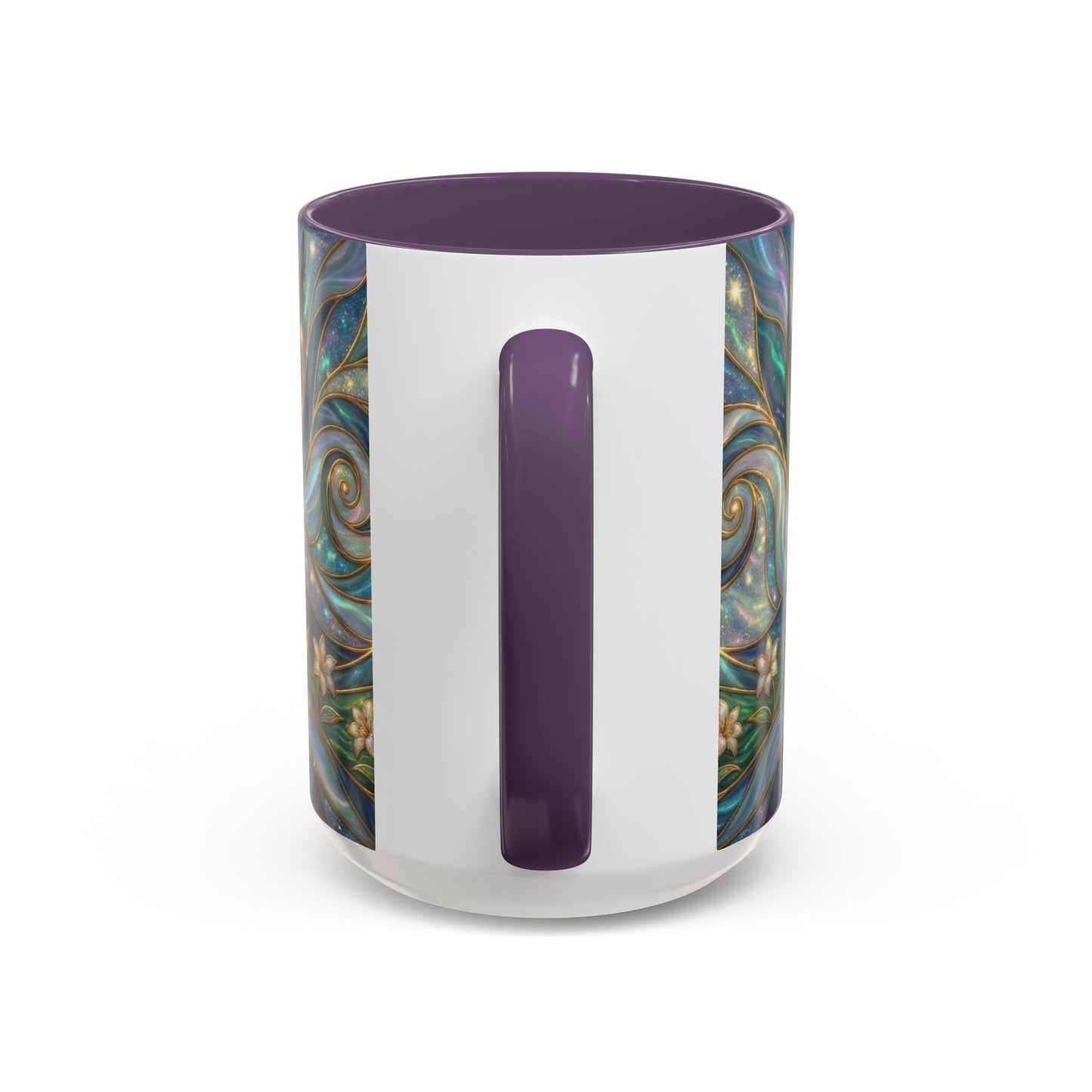 Stained Glass Cross Mug, Christian Coffee Cup, Religious Easter Gift, Celestial Faith Mug, Spiritual Sunrise Cup, Dove Lily Print Mug