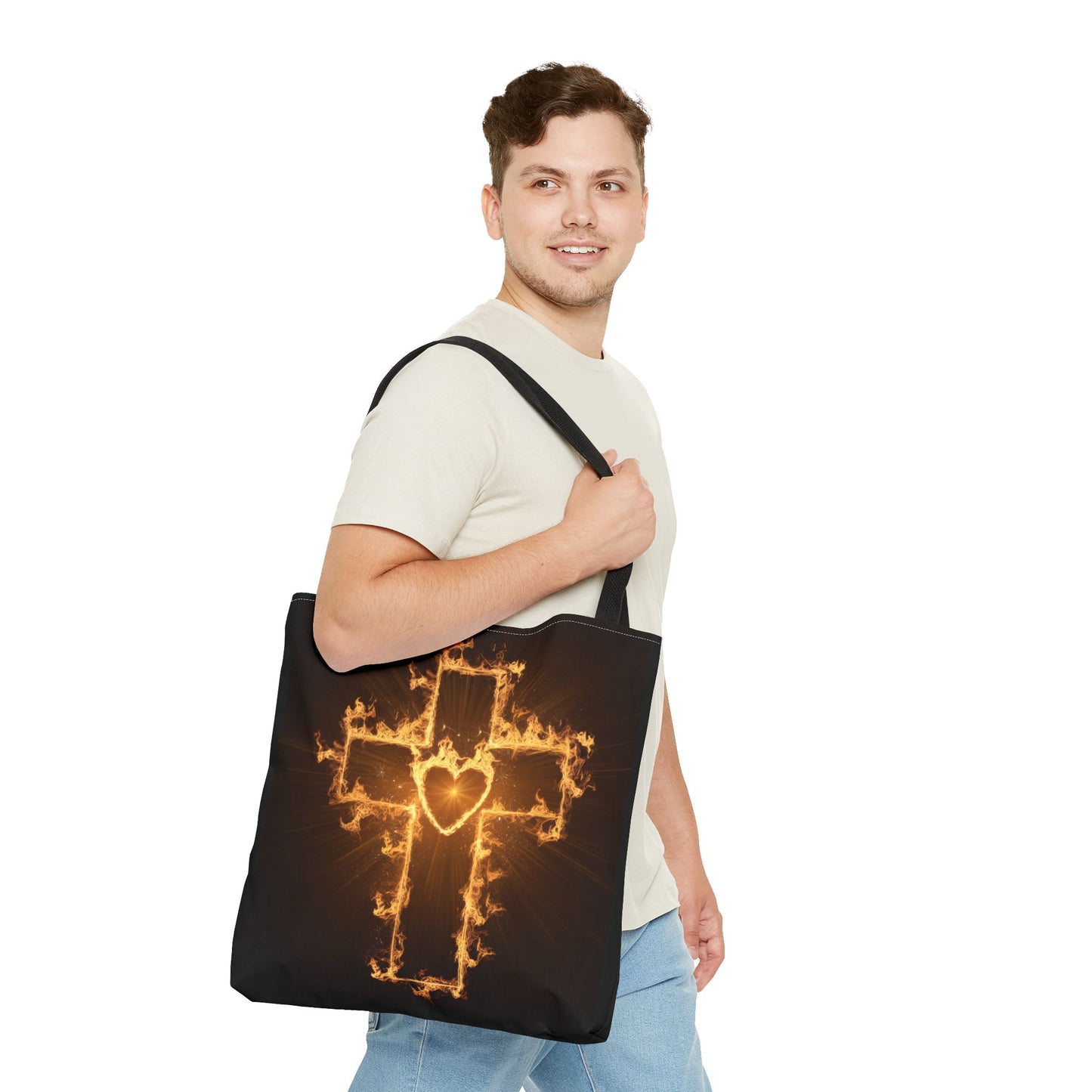 Stylish Flame Cross Tote Bag - Faith-Inspired Fashion