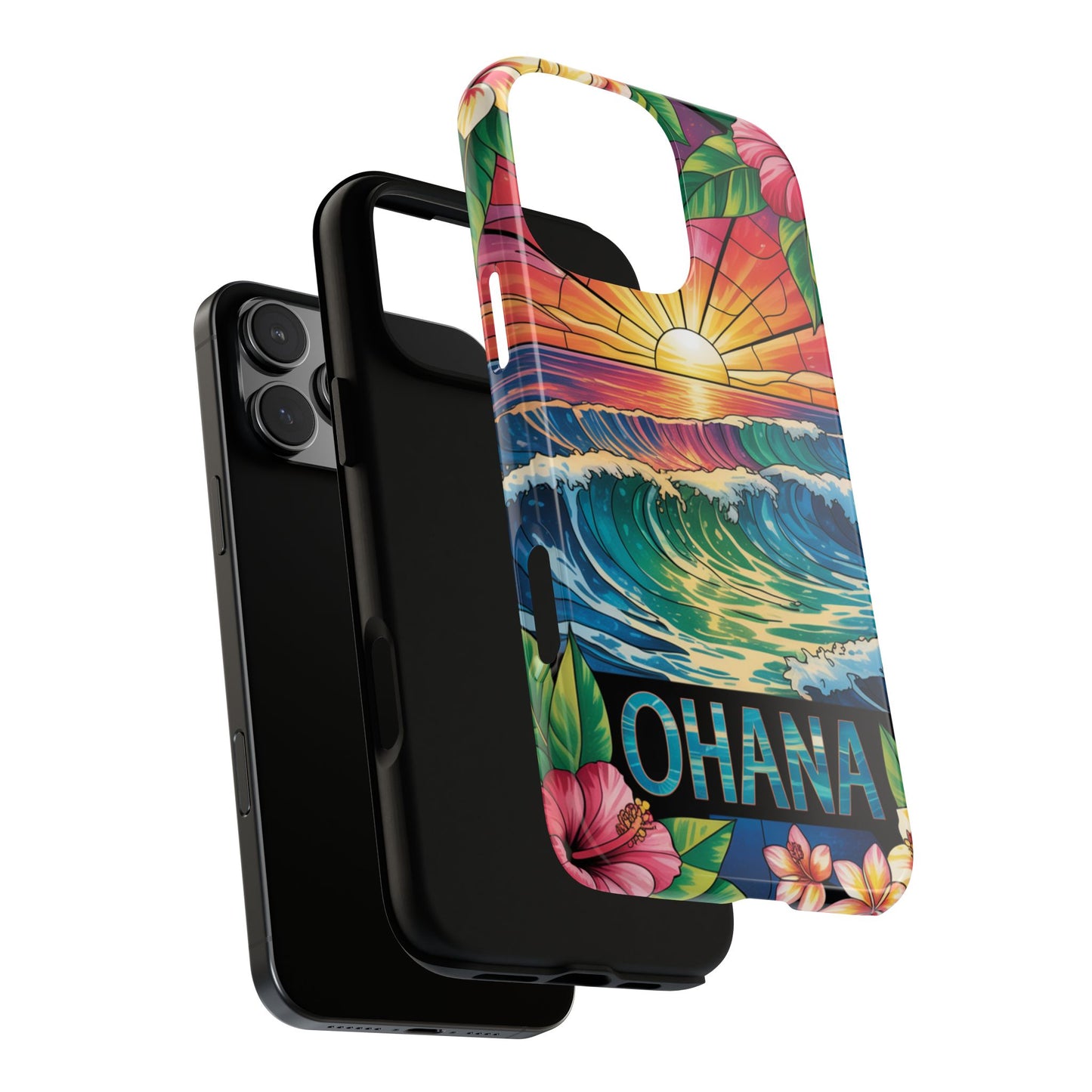 Ohana iPhone Case Tropical Hawaiian Sunset Phone Cover Wave Floral Beach Art Cute Gift for iPhone Lovers
