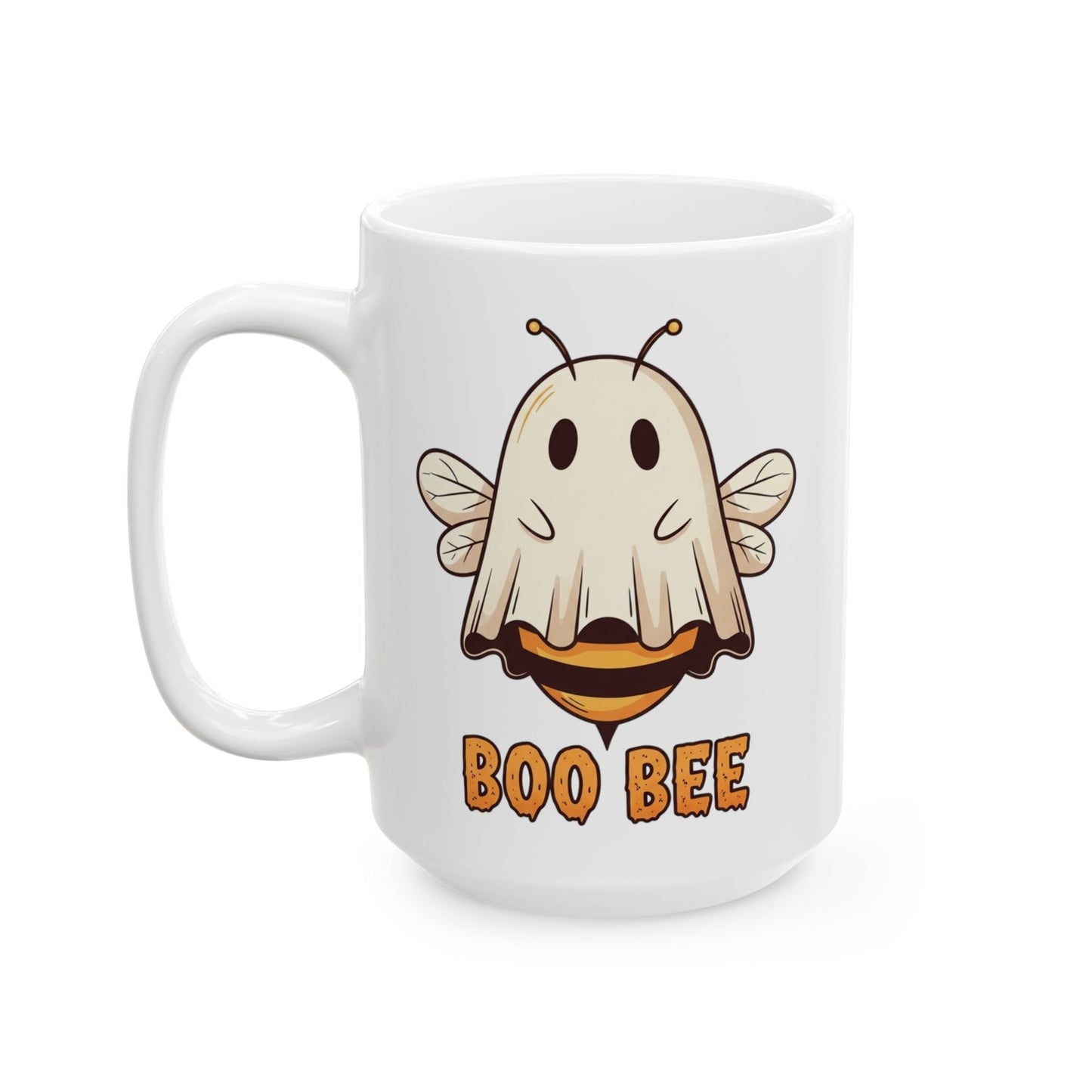 Boo Bee Halloween Mug - Funny Ghost Bee Coffee Cup, Spooky Season Pun Mug, Cute Fall Gift, 11oz and 15oz Ceramic Mug for Bee Lovers