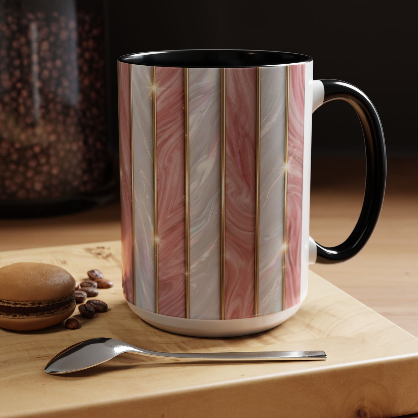 Pink Marble Coffee Mug, Gold Stripe Faux Agate Cup, Glam Desk Accessory, Elegant Tea Mug, Luxury Gift for Her, Chic Office Desk Decor