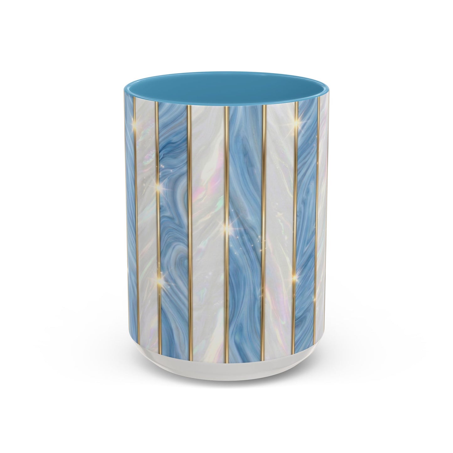 Faux Stained Glass Mug, Blue Pearlescent Coffee Cup, Art Deco Stained Glass Decor, Elegant Gold Stripe Teacup, Unique Art Gift For Her