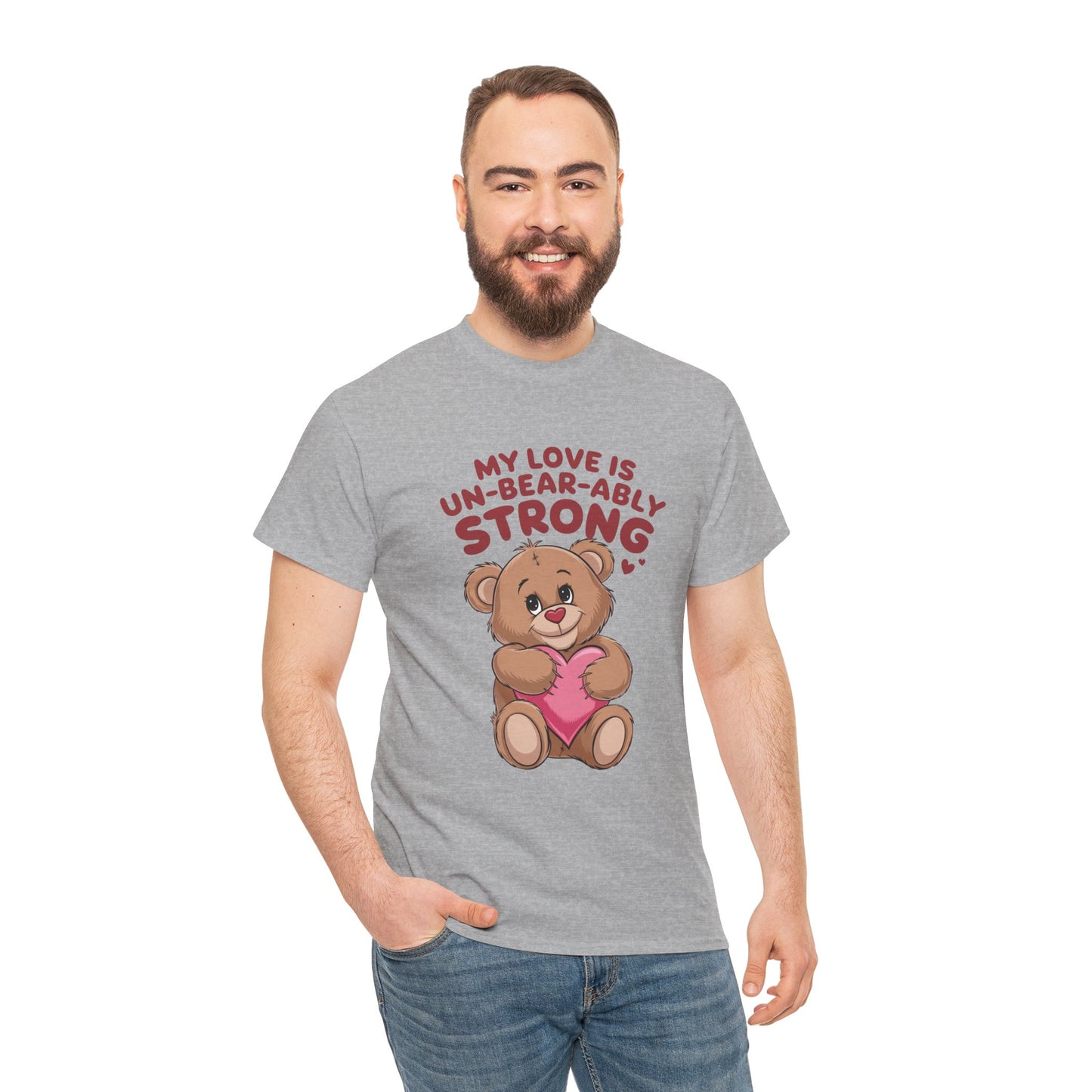 Un-Bear-ably Strong Valentine Shirt, Teddy Bear Heart Tee, Cute Love Graphic T-Shirt, Valentines Gift, Romantic Couple Top, Gift For Her