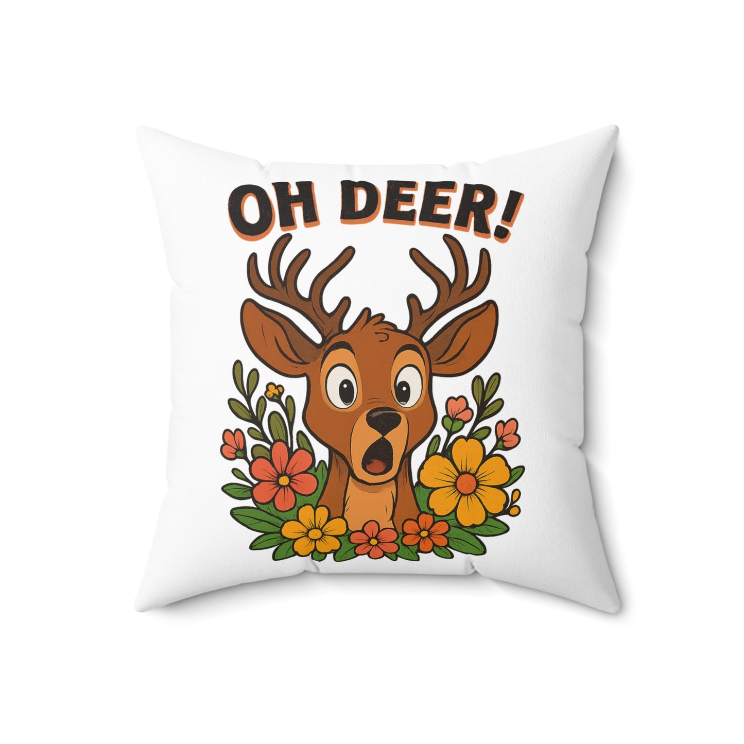 Whimsical Deer Pillow with Floral Design, Cozy Decor for Home, Oh Deer! Accent Cushion, Gift for Nature Lovers, Fall Decor