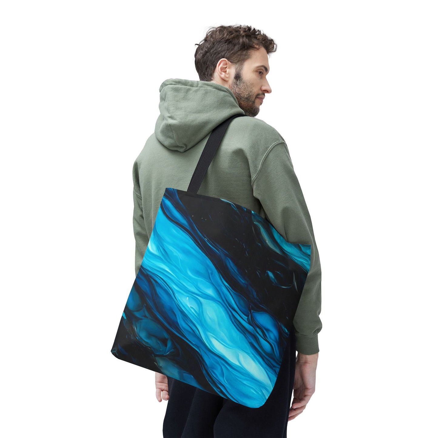 Blue Abstract Swirl Tote Bag – Fluid Art Style Reusable Shopping Bag, Modern Artistic Everyday Carry, Eco-Friendly Gift for Art Lovers