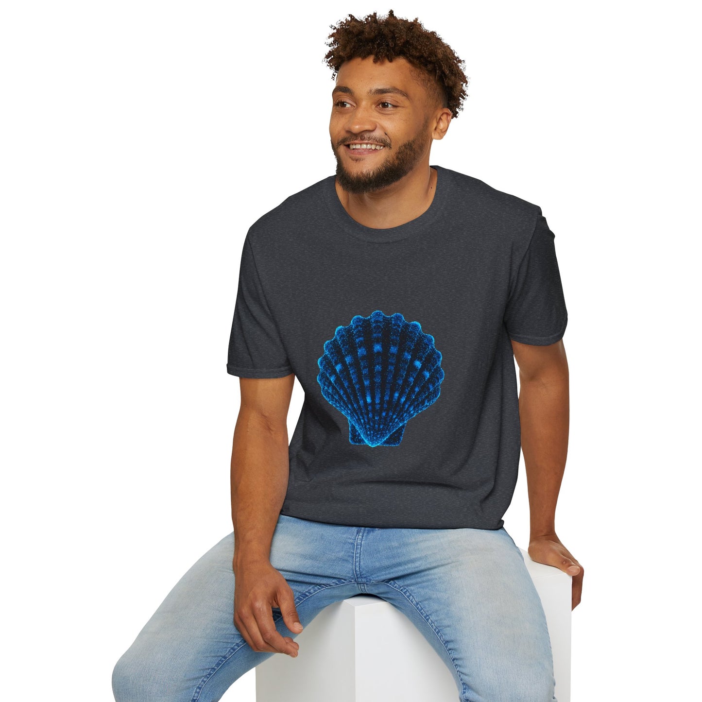 Geometric Digital Shell T‑Shirt • Nature Inspired Graphic Tee • Cottagecore, Y2K Nostalgia, Bold Minimalist Women & Men Gift