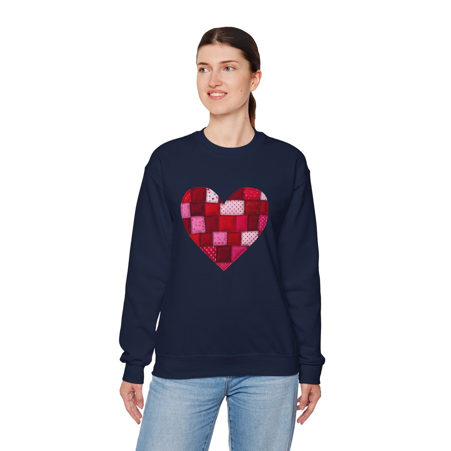 Faux Patchwork Heart Sweatshirt, Quilted Look Heart Pullover, Cozy Valentine Crewneck, Handmade Style Sweatshirt, Love Heart Shirt, Valentine Gift