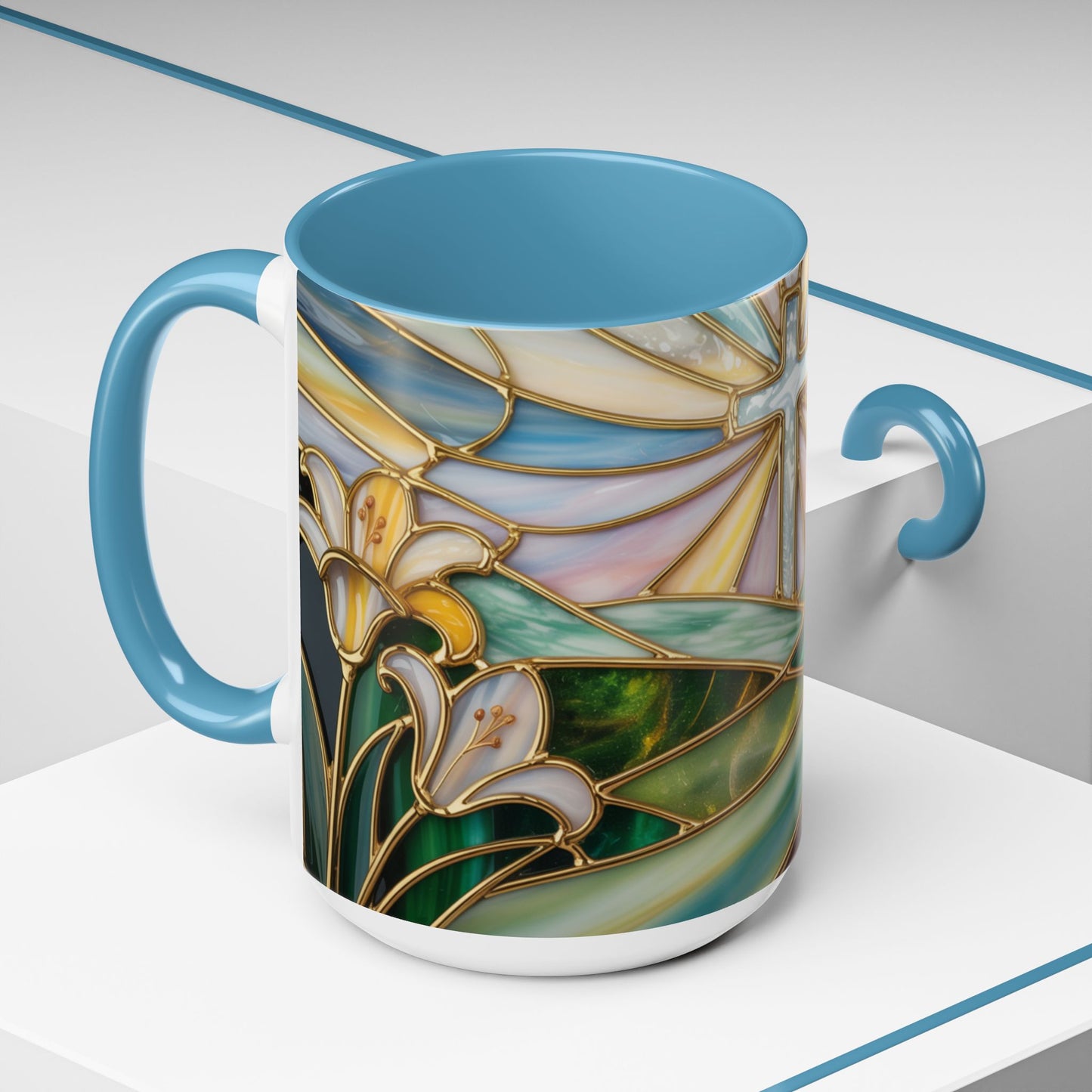 Stained Glass Cross Christian Mug • Inspirational Religious Coffee Cup • Colorful Faith Gift • Bible Verse Style Art • 11oz & 15oz