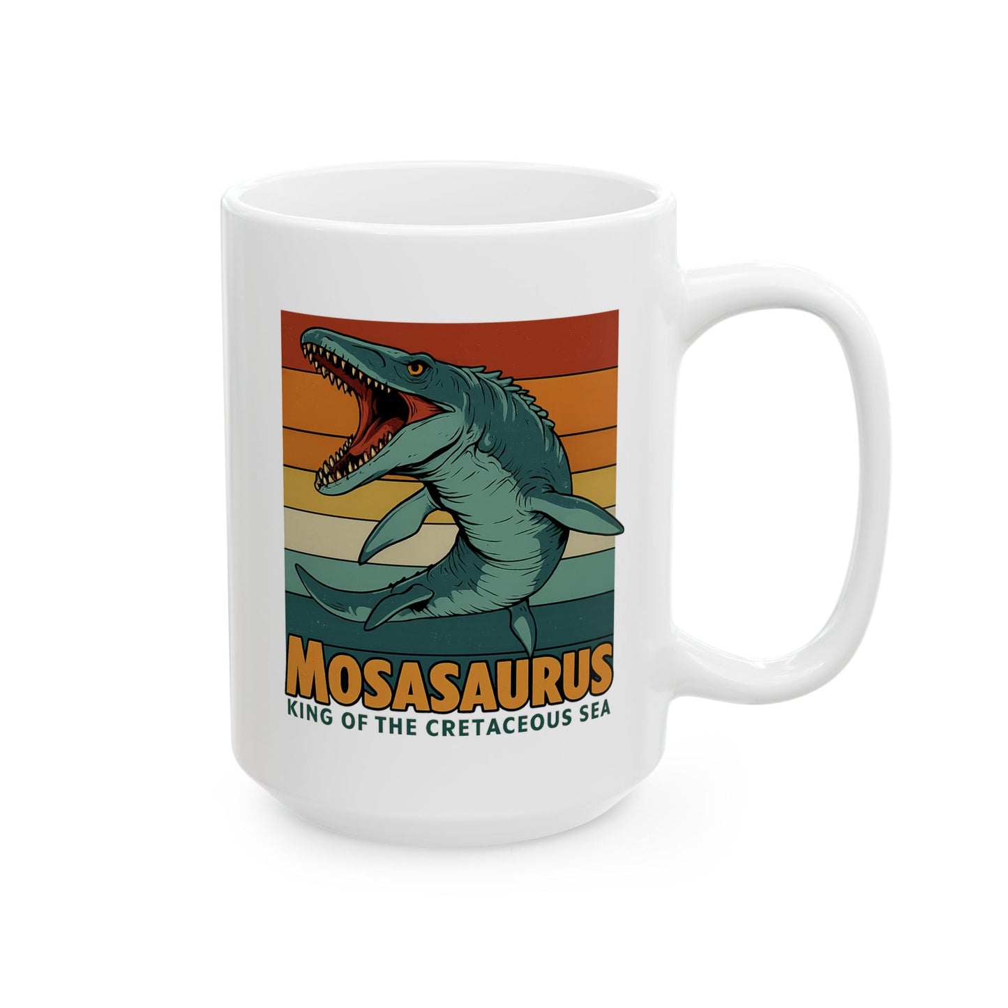 Retro Mosasaurus Mug - Ocean Beast Ceramic Coffee Cup 11oz/15oz | Jurassic Sea Monster Gift for Dinosaur Lovers Marine Mug