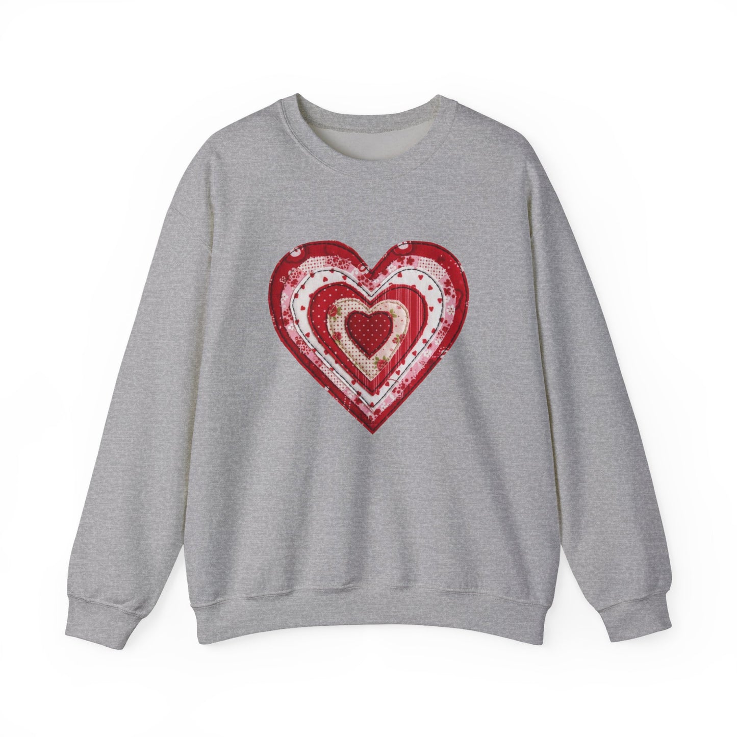 Faux Patchwork Heart Sweatshirt, Valentine Heart Shirt, Cute Valentine Gift, Retro Patchwork Crewneck, Cozy Love Sweater, Boho Heart Top
