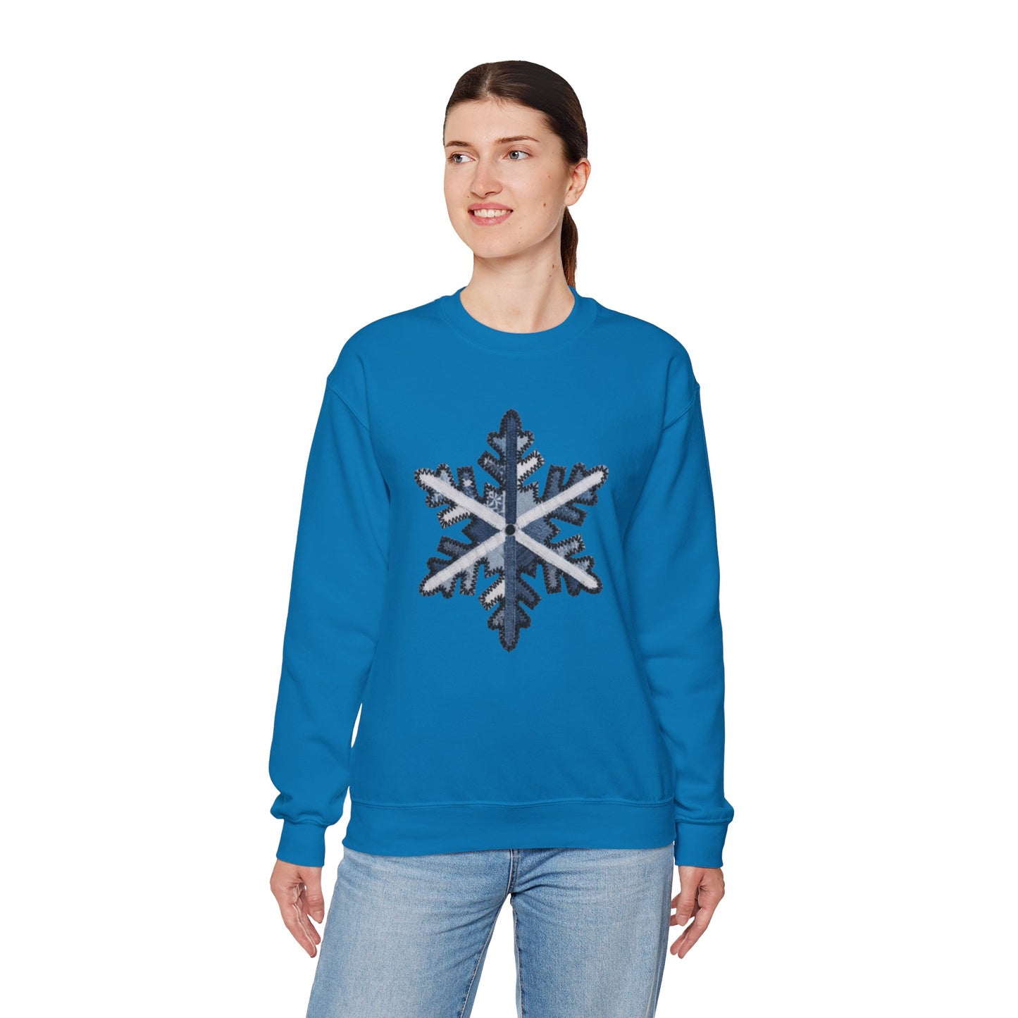 Faux Patchwork Snowflake Sweatshirt, Winter Snowflake Crewneck, Cozy Christmas Sweatshirt, Holiday Patchwork Sweater, Winter Gift