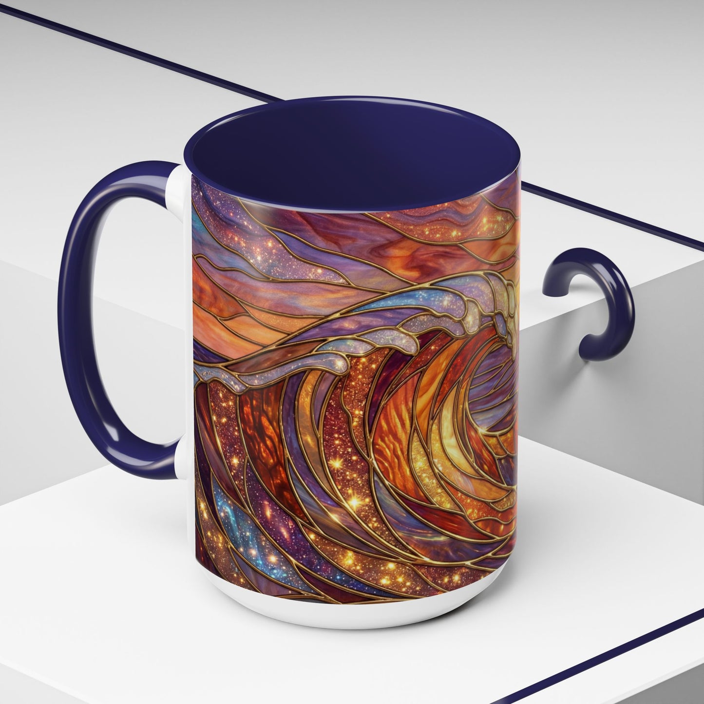 Stained Glass Wave Mug, Ocean Sunset Coffee Cup, Vibrant Beach Art, Sea Lover Gift, Mosaic Tea Cup, Summer Kitchen Decor, Nature Drinkware