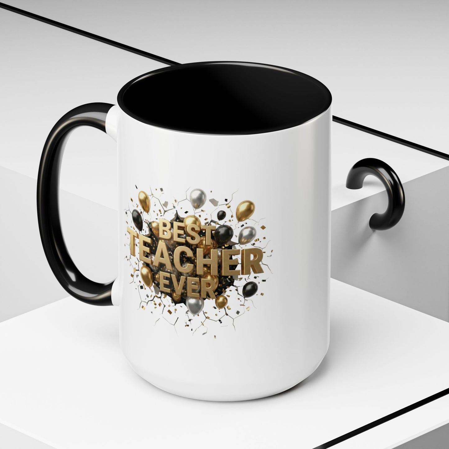 Personalized Teacher Mug, Best Teacher Ever Gift, Custom Educator Coffee Cup, 3D Gold Balloon Design, Teacher Appreciation Present