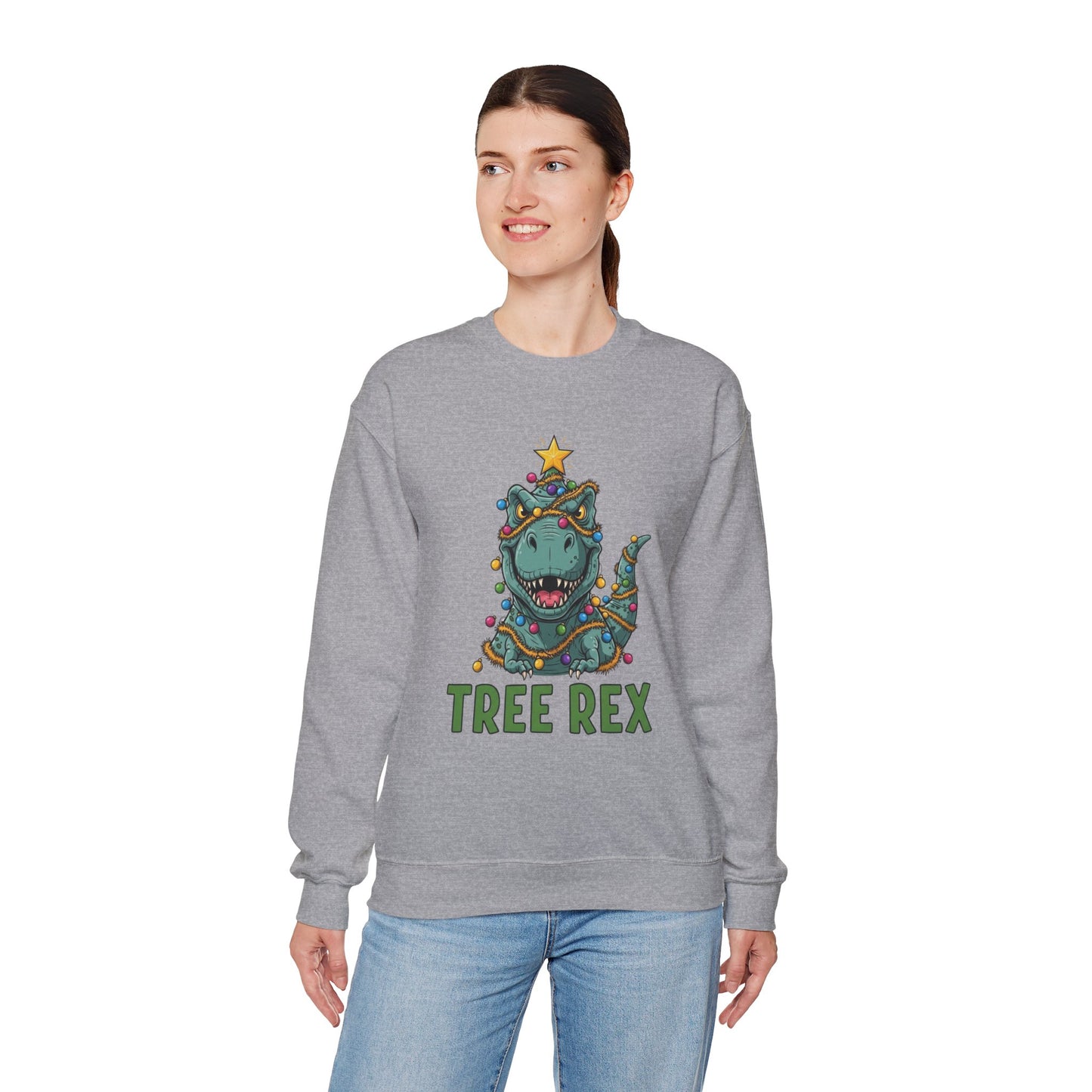 Tree Rex Christmas Sweatshirt, Funny Dinosaur Holiday Sweater, Cute T-Rex Christmas Crewneck, Festive Unisex Gift For Friends And Family