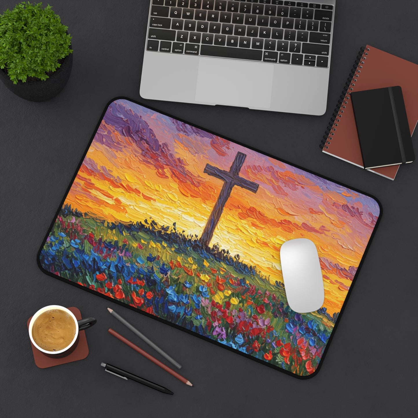 Desk Mat Van Gogh Style Cross Mouse Pad Christian Mouse Pad Cross Desk Mat Spiritual Decor
