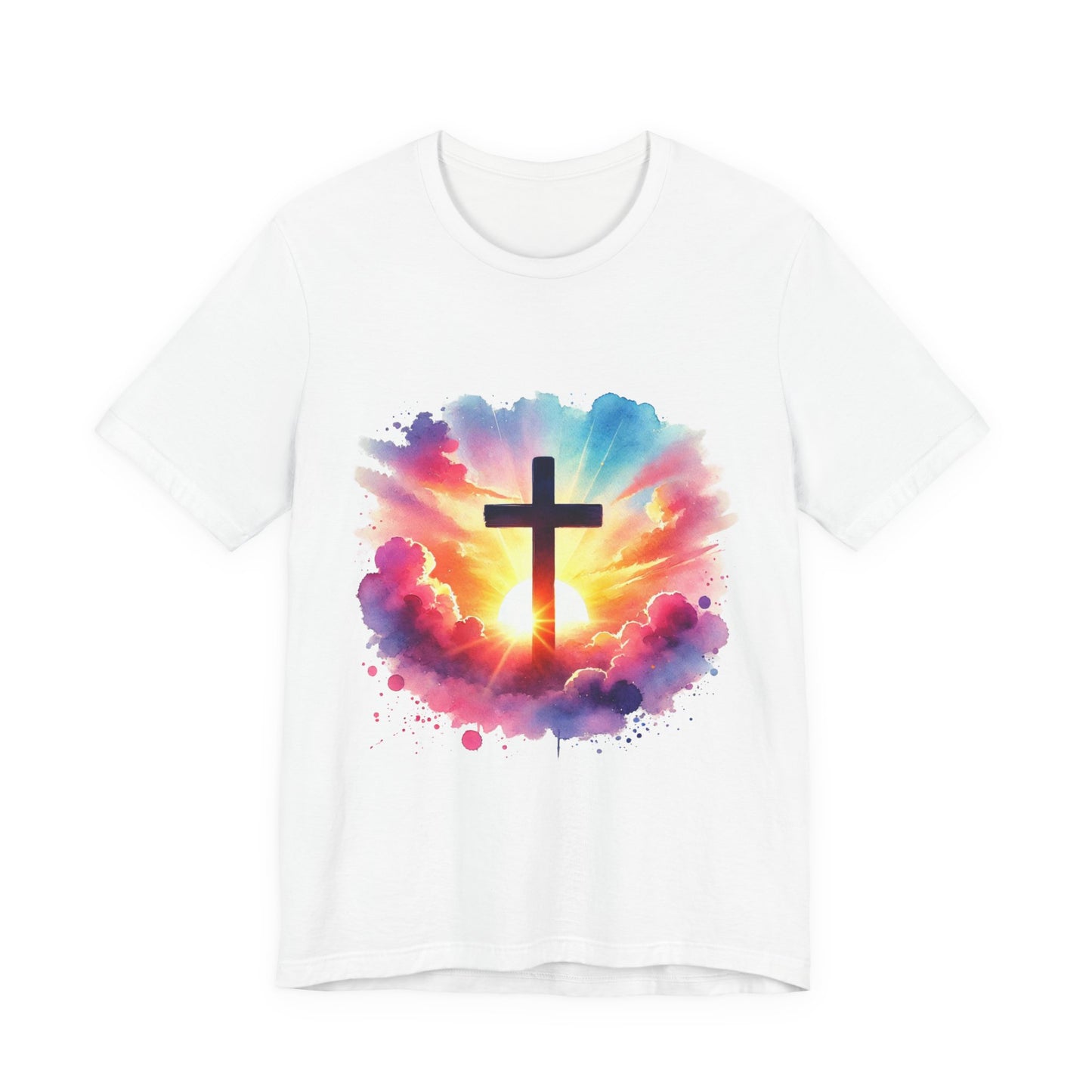 Faith Cross Sunburst Christian Tee | Inspirational Christian T-Shirt | Colorful Sunrise Cross Shirt | Faith Gifts for Women Men