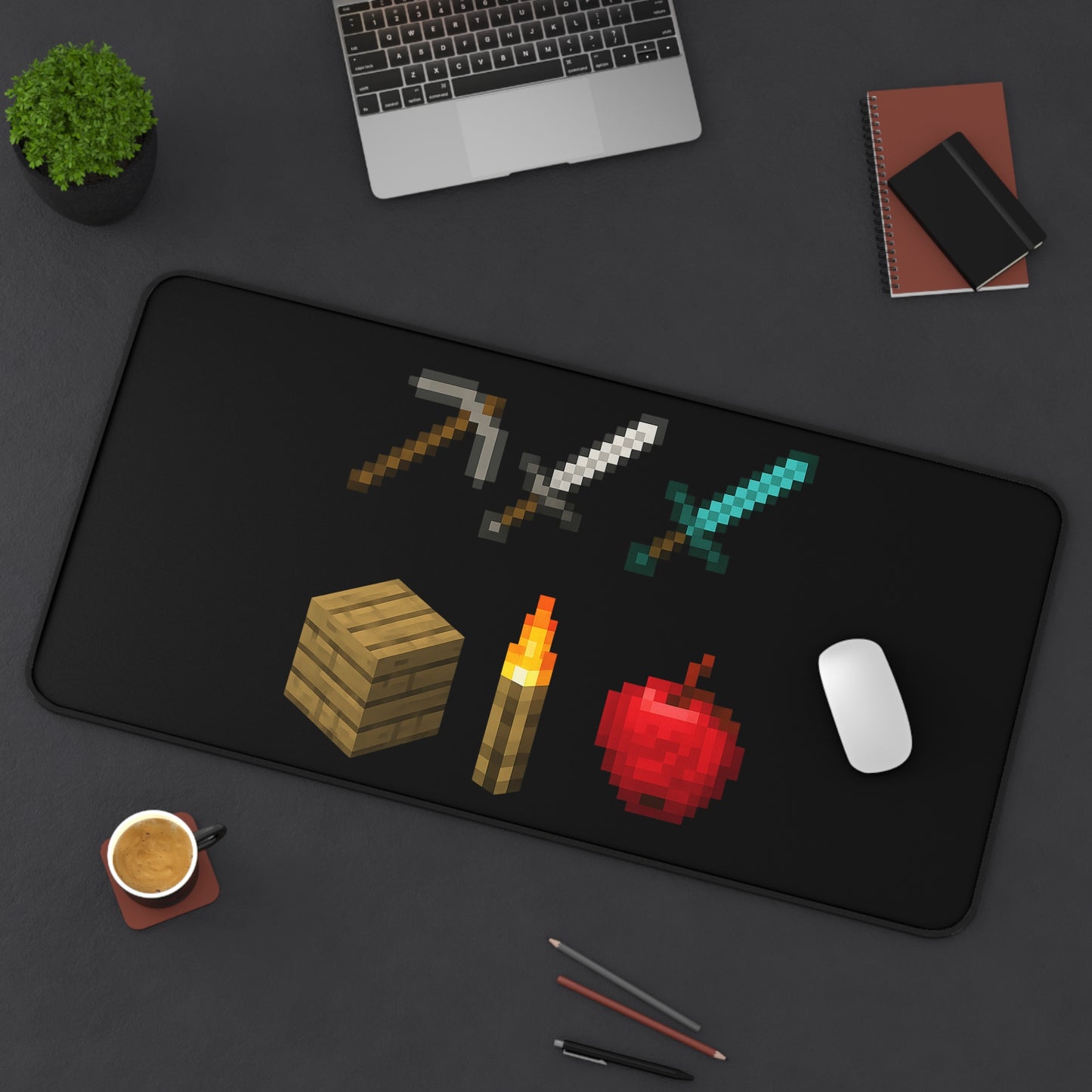 Minecraft Inspired Desk Mat Pixel Art Gaming Desk Accessory Video Game Mouse Pad Geeky Decor