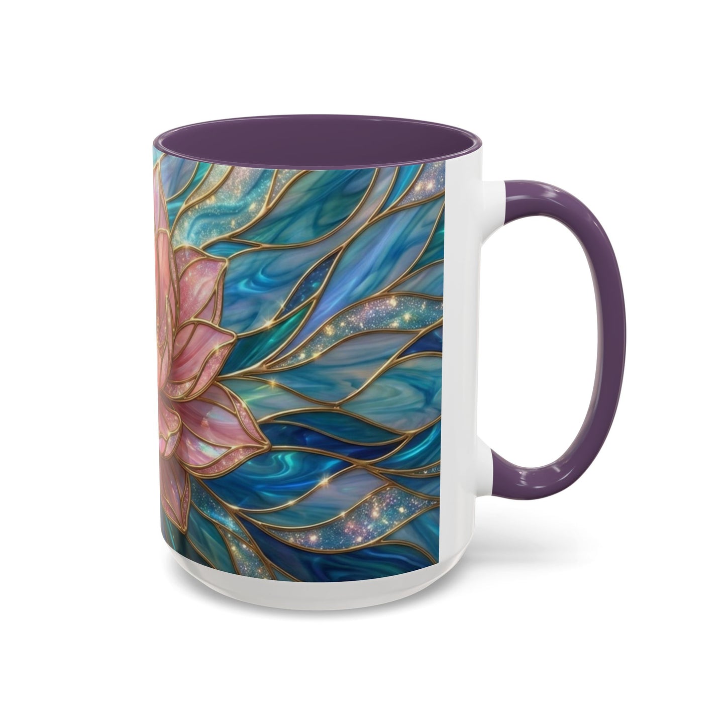 Pink Lotus Flower Mug, Stained Glass Style Coffee Cup, Spiritual Zen Gift For Women, Yoga Lover Tea Mug, Meditation Boho Floral Drinkware