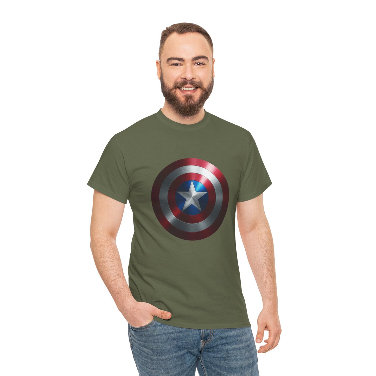 Patriotic Hero Shield Shirt – Star Emblem Graphic Tee – Super Soldier Gift – Comic Inspired Unisex Shirt – Cosplay Convention Top