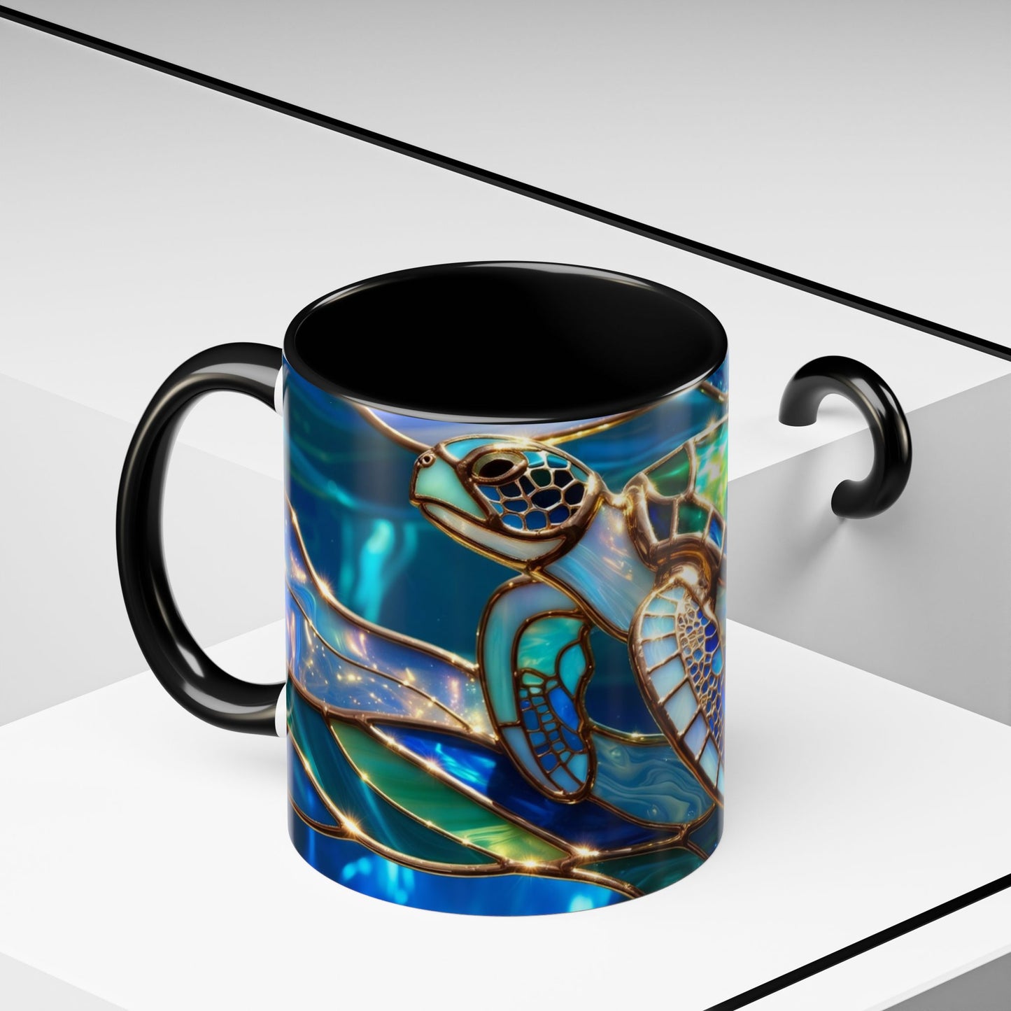 Stained Glass Sea Turtle Mug, Ocean Turtle Coffee Cup, Coastal Beach Mug Gift, Marine Life Art Cup, Sea Lover Gift, Ocean Wildlife Mug