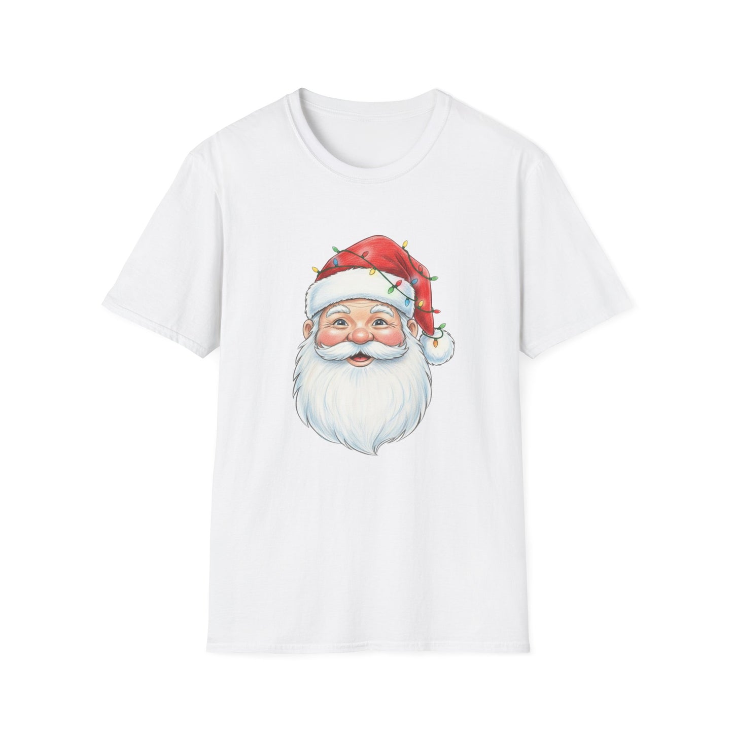 Santa Face Christmas Shirt, Vintage Santa T-Shirt, Santa With Christmas Lights Tee, Cute Christmas Graphic Tee, Holiday Santa Claus Shirt