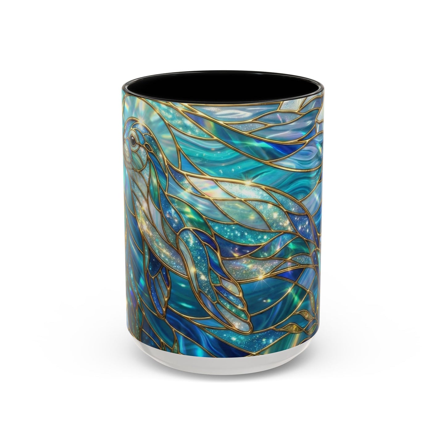 Seal Coffee Mug, Stained Glass Seal Mug, Cute Marine Animal Art Mug, Ocean Lover Gift, Unique Ceramic Coffee Cup, 11oz 15oz Coastal Mug