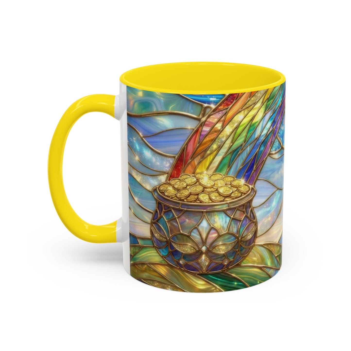 Stained Glass Rainbow Mug, Pot Of Gold Coffee Cup, St Patricks Day Gift, Magical Fantasy Tea Cup, Lucky Irish Leprechaun, Colorful Art