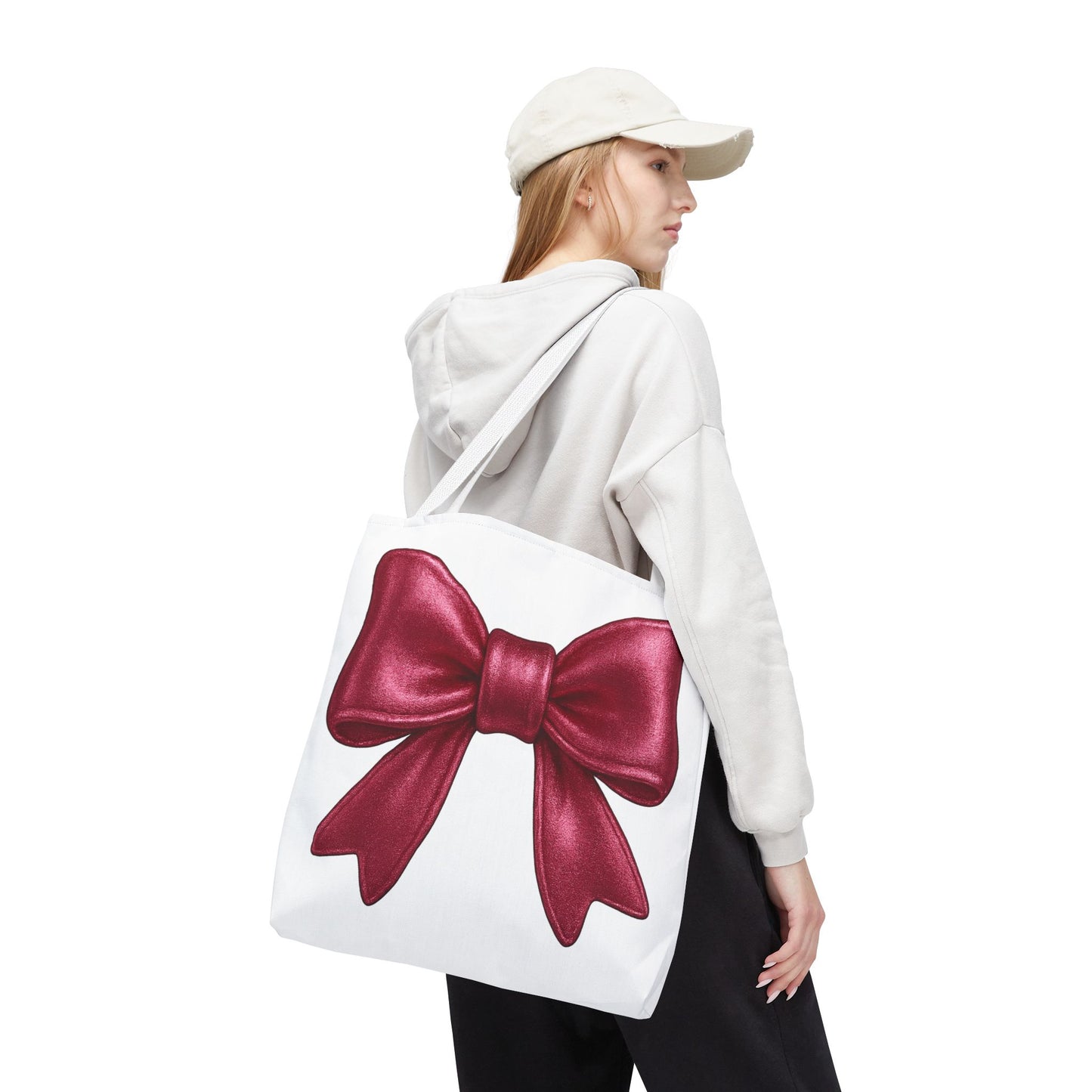 Chic Red Bow Tote Bag – Cute Girly Gift for Her, Fashionable White Bag with Red Handles, Kawaii Aesthetic Purse, Everyday Style