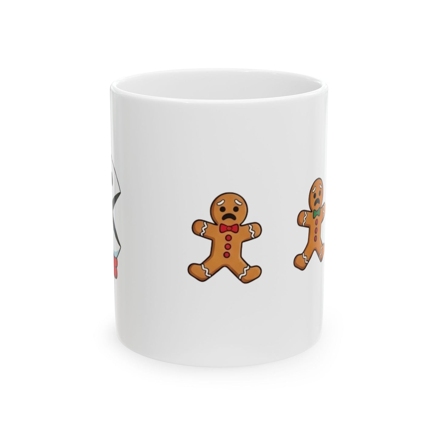 Funny Christmas Mug, Snowman and Gingerbread Mug, Holiday Coffee Cup Gift, Cute Winter Hot Cocoa Mug, Playful Festive Arcade Design